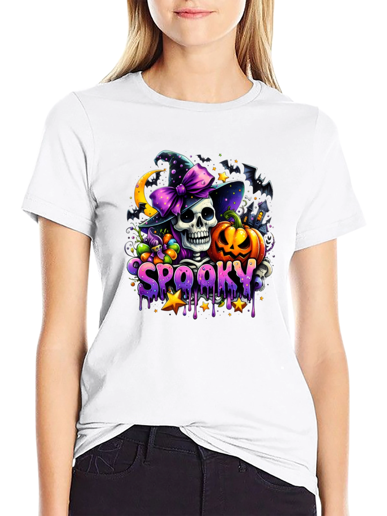 Spooky Halloween T-Shirt - Skull Pumpkin Witch