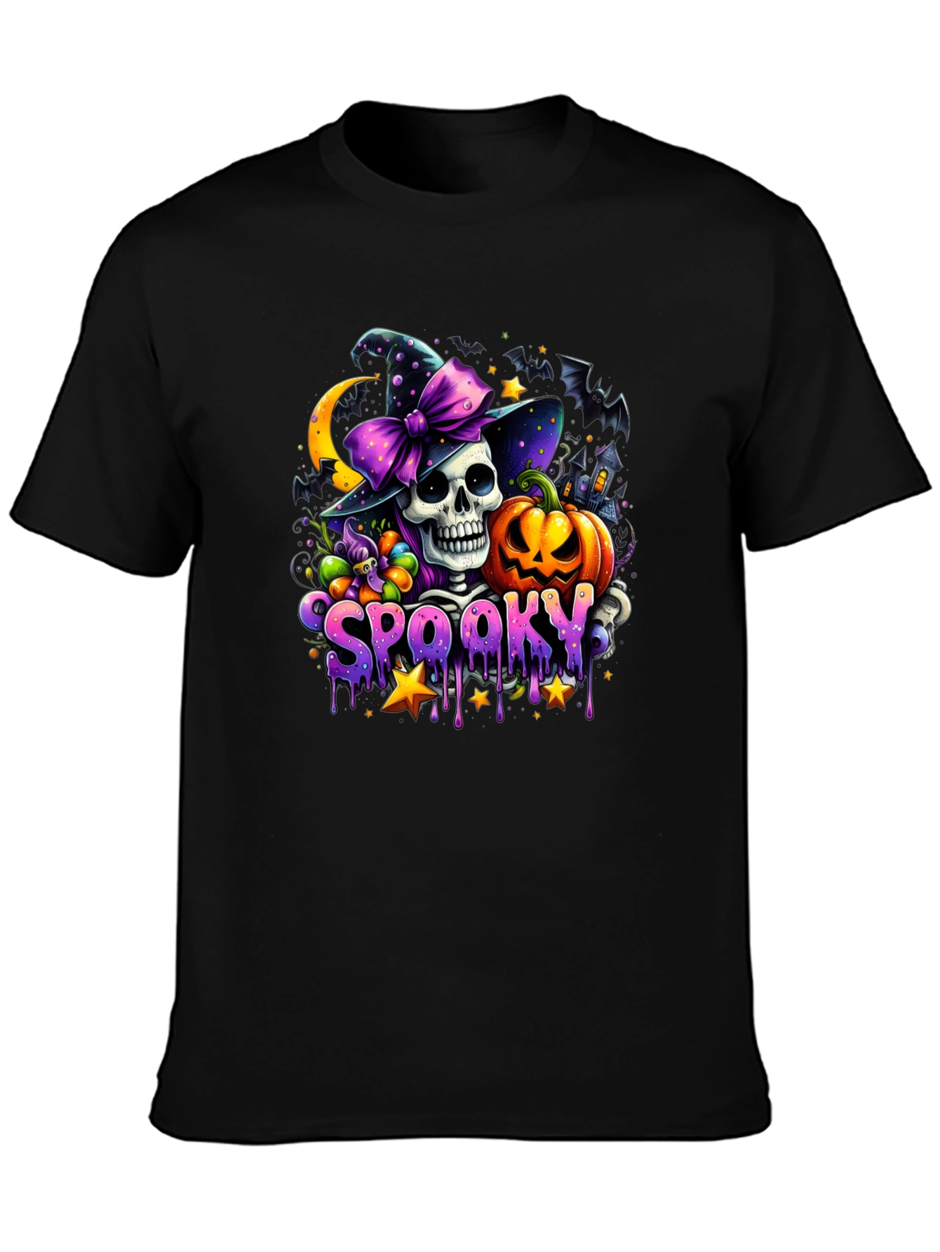 Spooky Halloween T-Shirt - Skull Pumpkin Witch