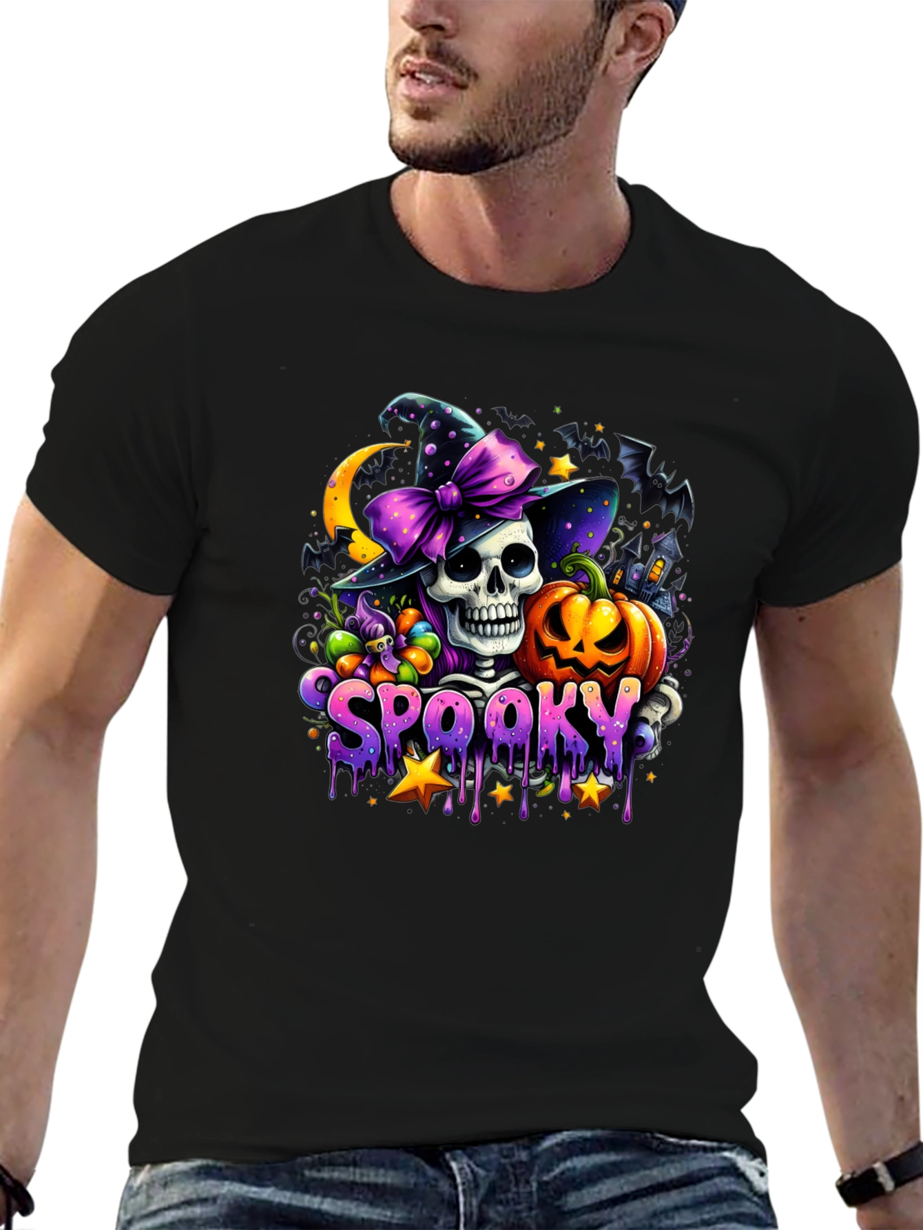 Spooky Halloween T-Shirt - Skull Pumpkin Witch
