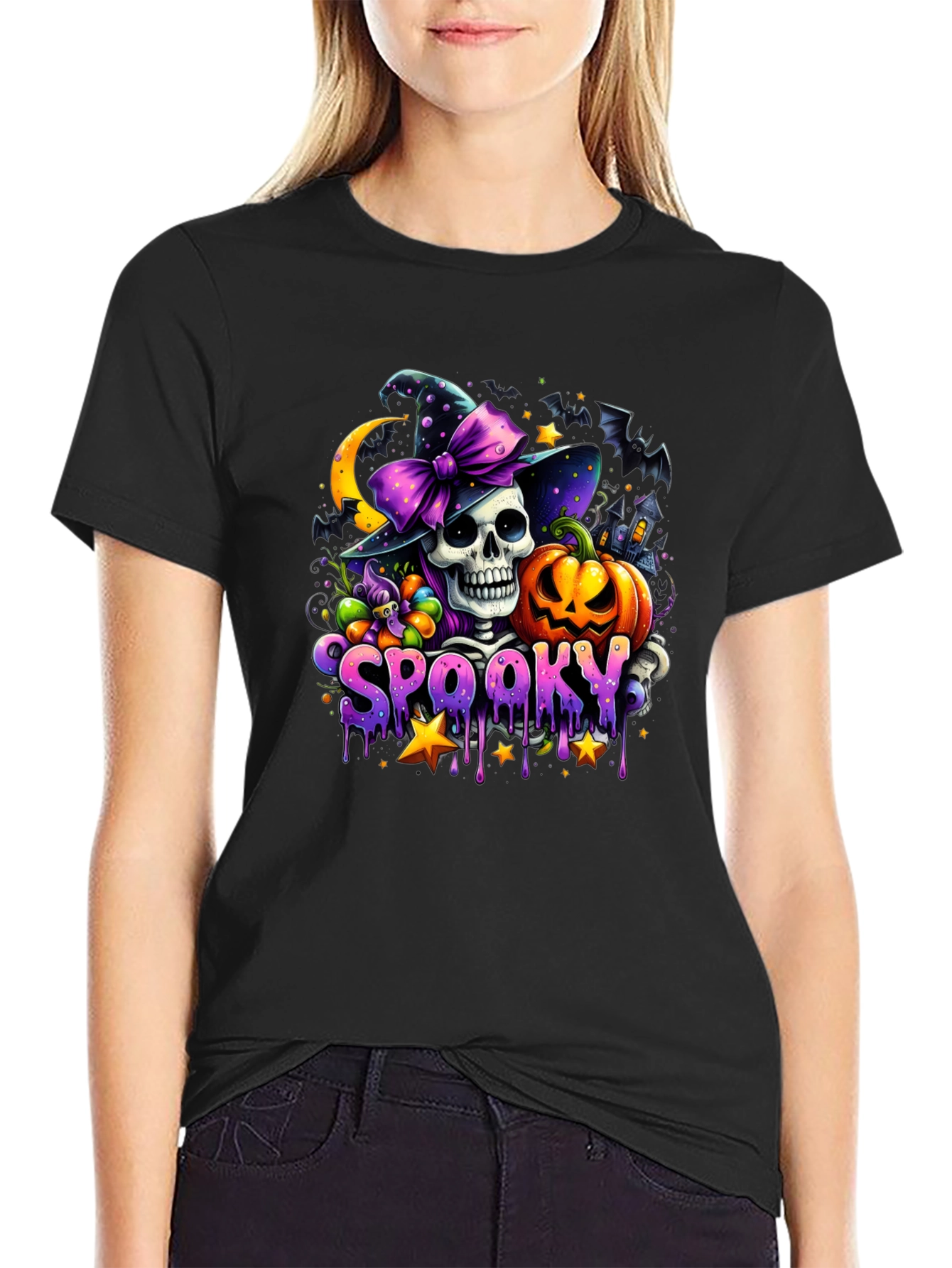 Spooky Halloween T-Shirt - Skull Pumpkin Witch