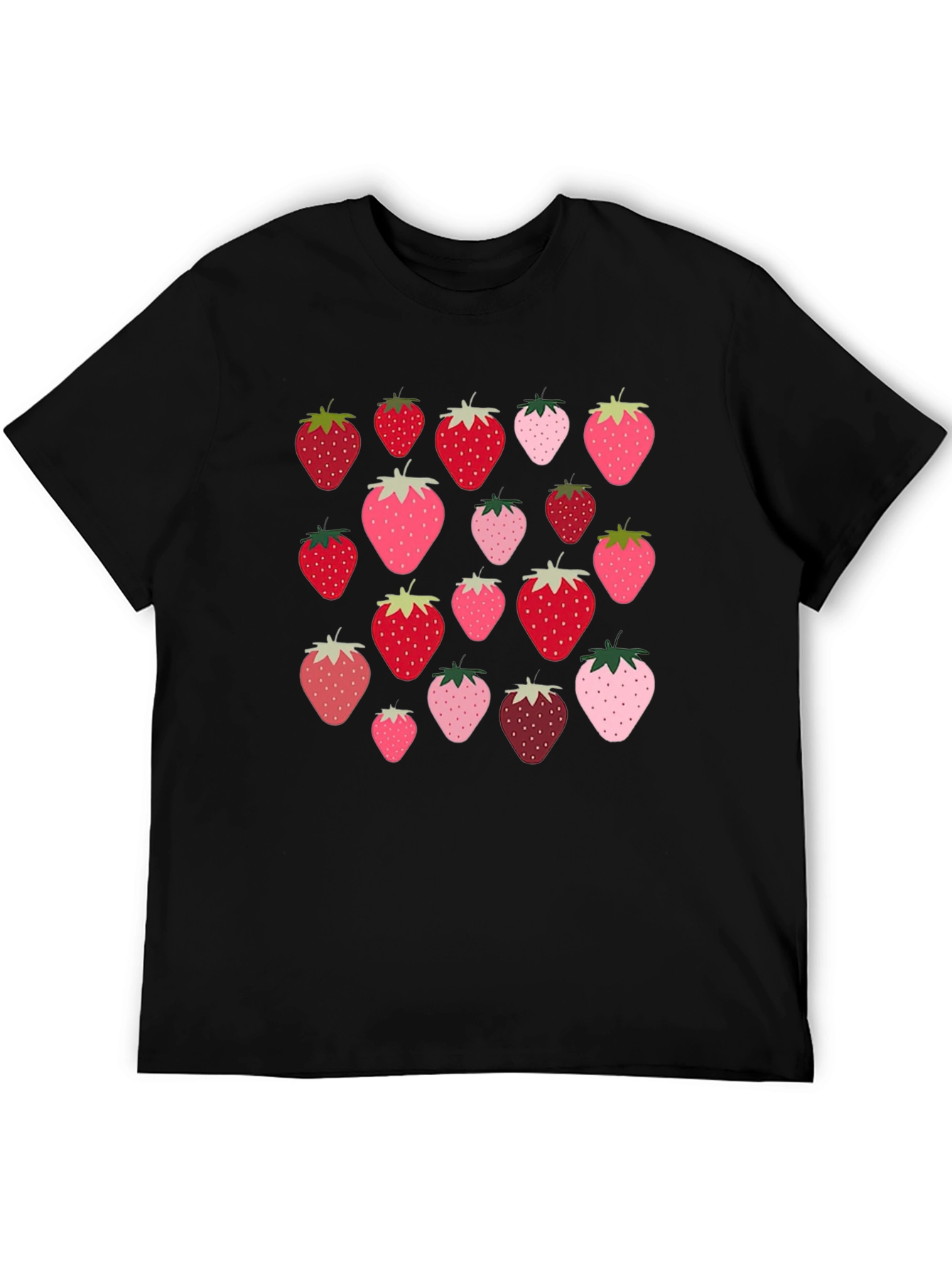 Strawberry Pattern Black T-Shirt