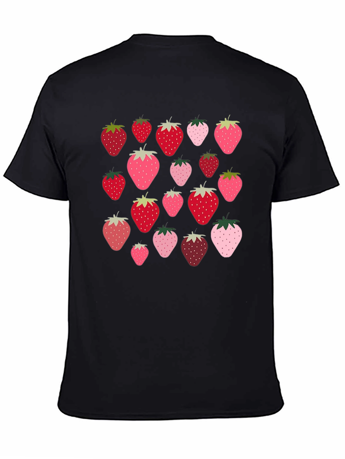 Strawberry Pattern Black T-Shirt