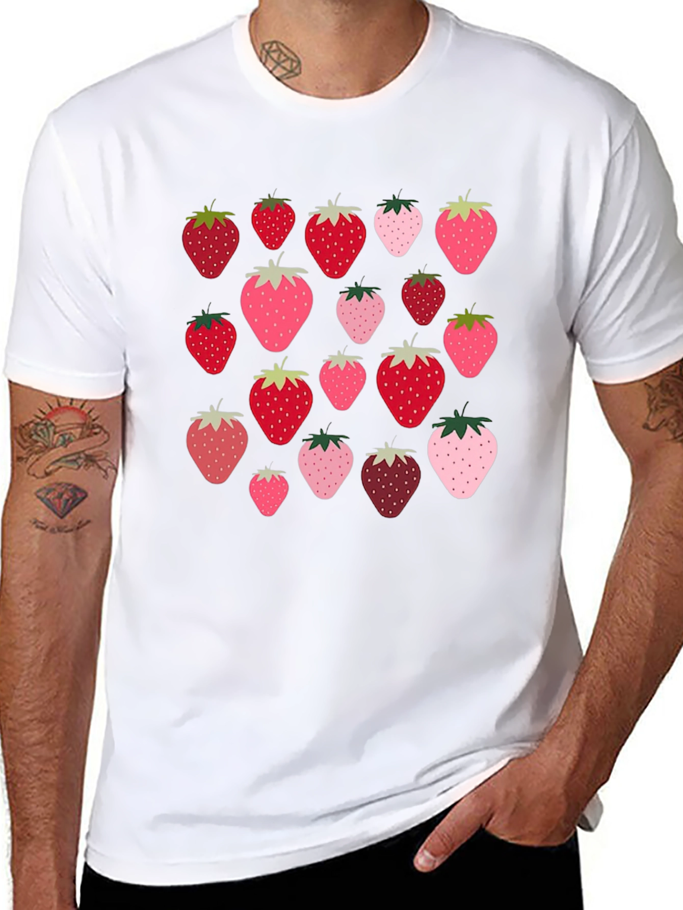 Strawberry Pattern Black T-Shirt