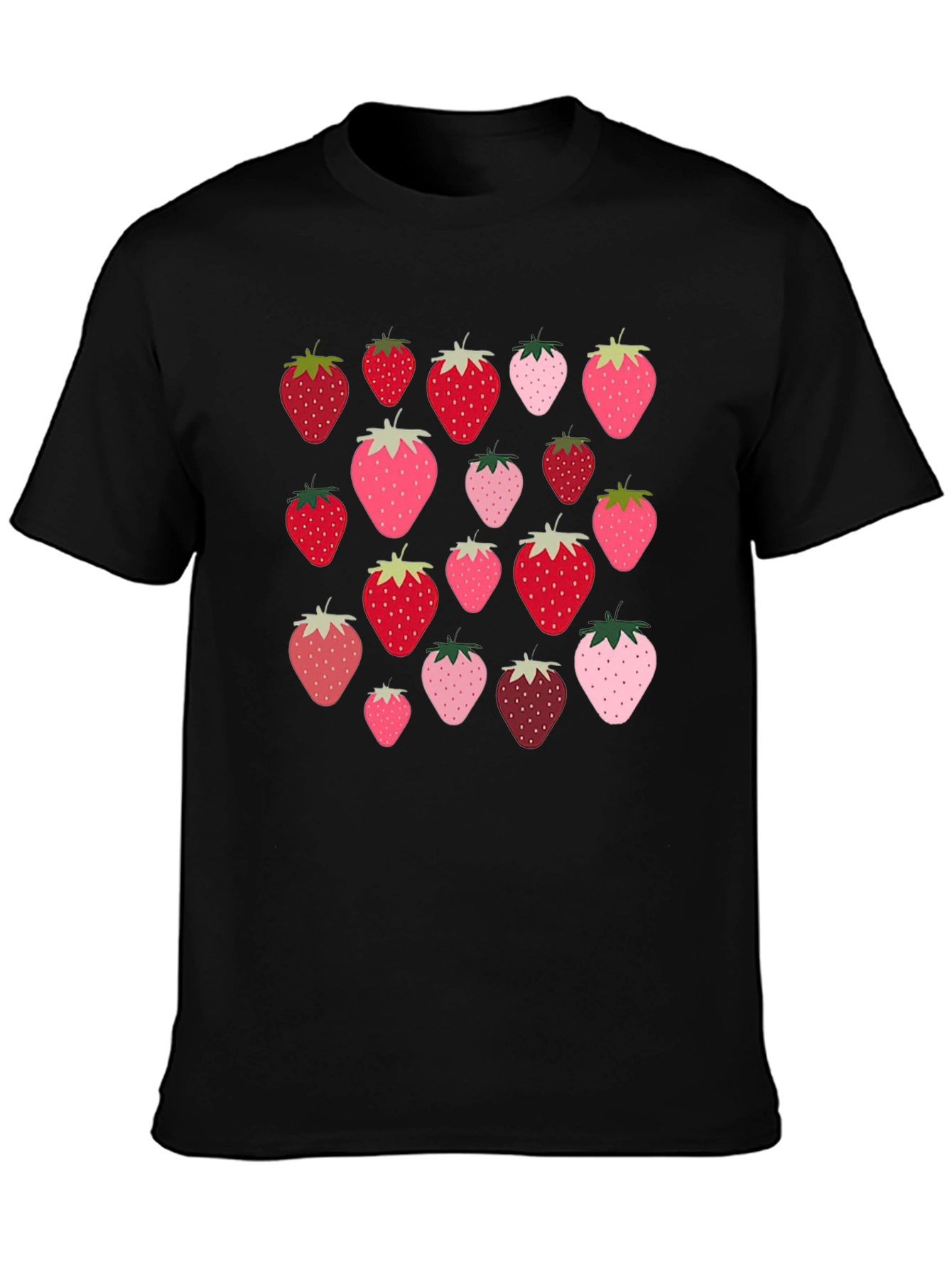 Strawberry Pattern Black T-Shirt