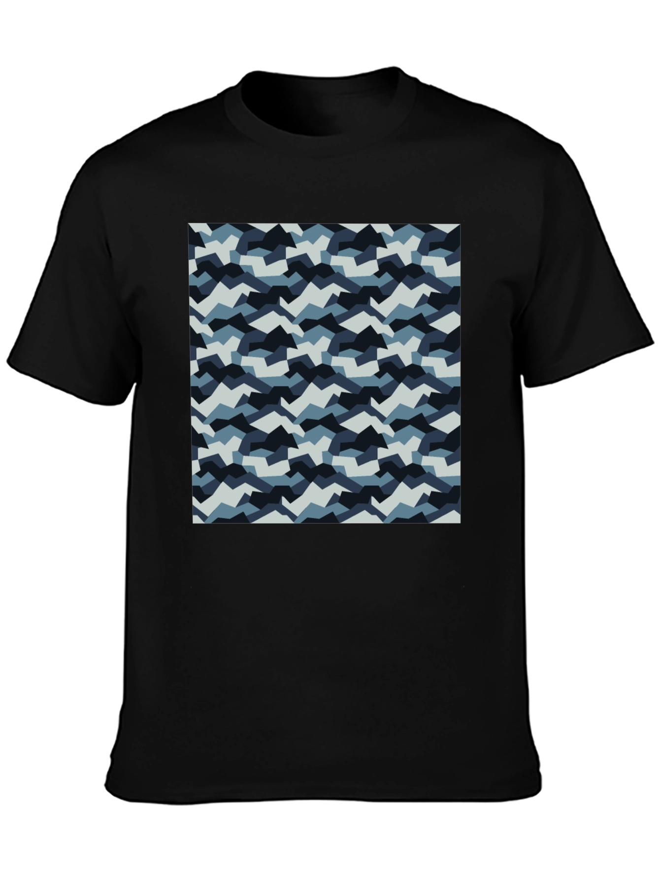 Mens Black T-Shirt with Blue Camo Pattern