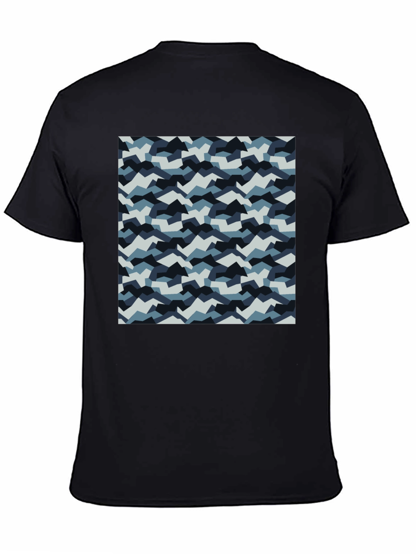 Mens Black T-Shirt with Blue Camo Pattern