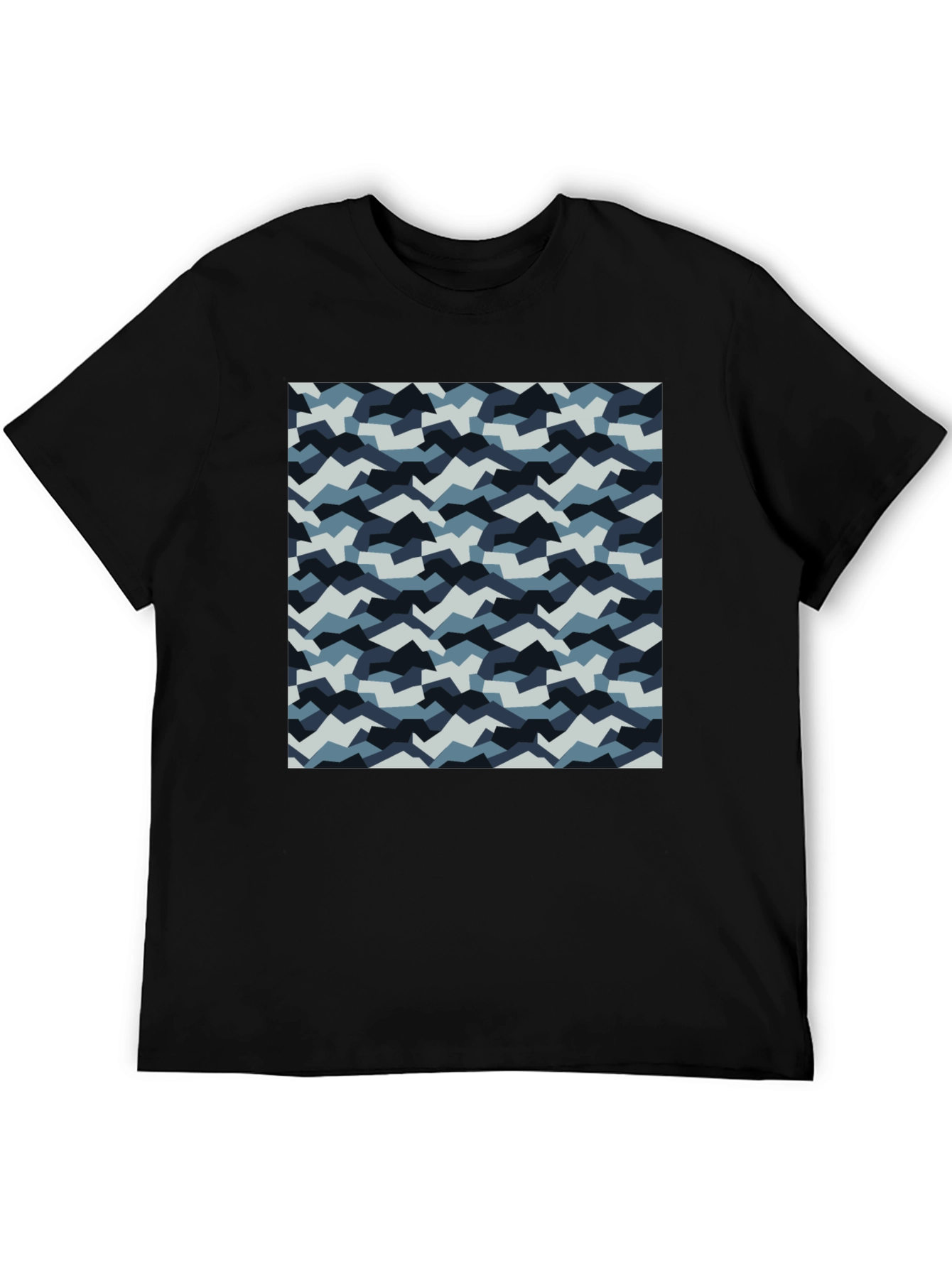 Mens Black T-Shirt with Blue Camo Pattern