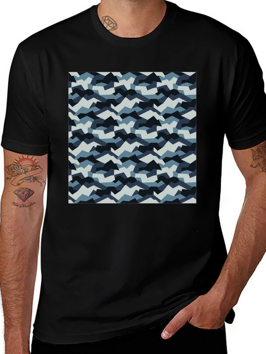 Mens Black T-Shirt with Blue Camo Pattern
