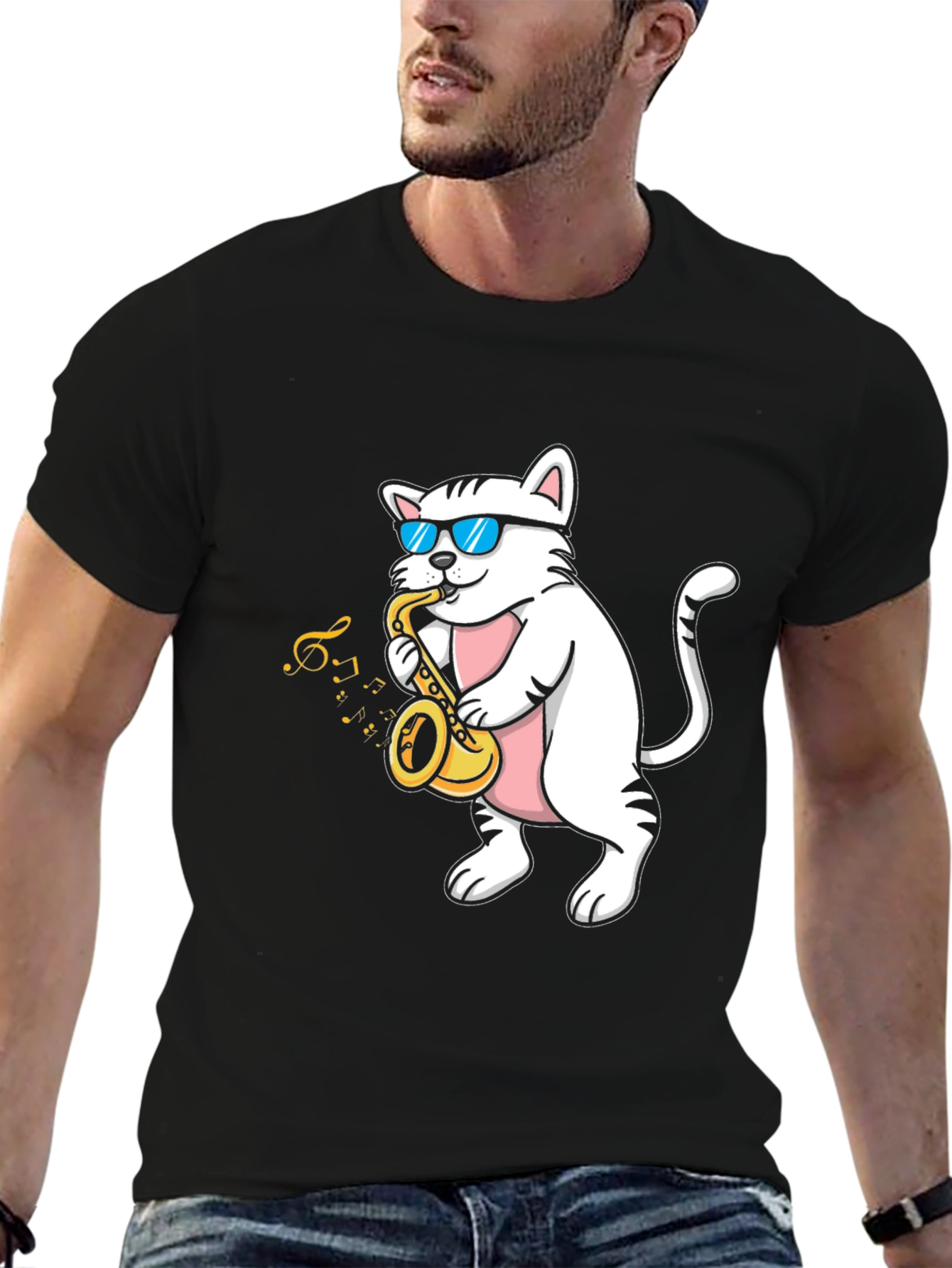 Cool Cat Saxophone T-Shirt - Musician Tee