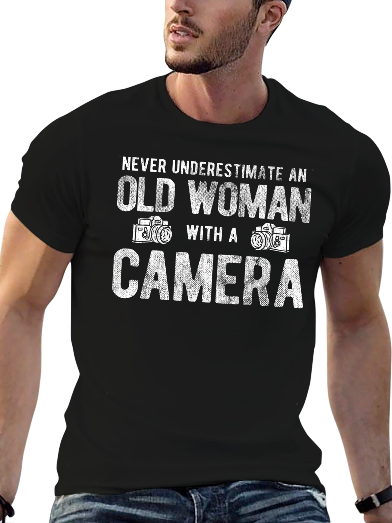 Old Woman Camera T-Shirt - Never Underestimate Gift
