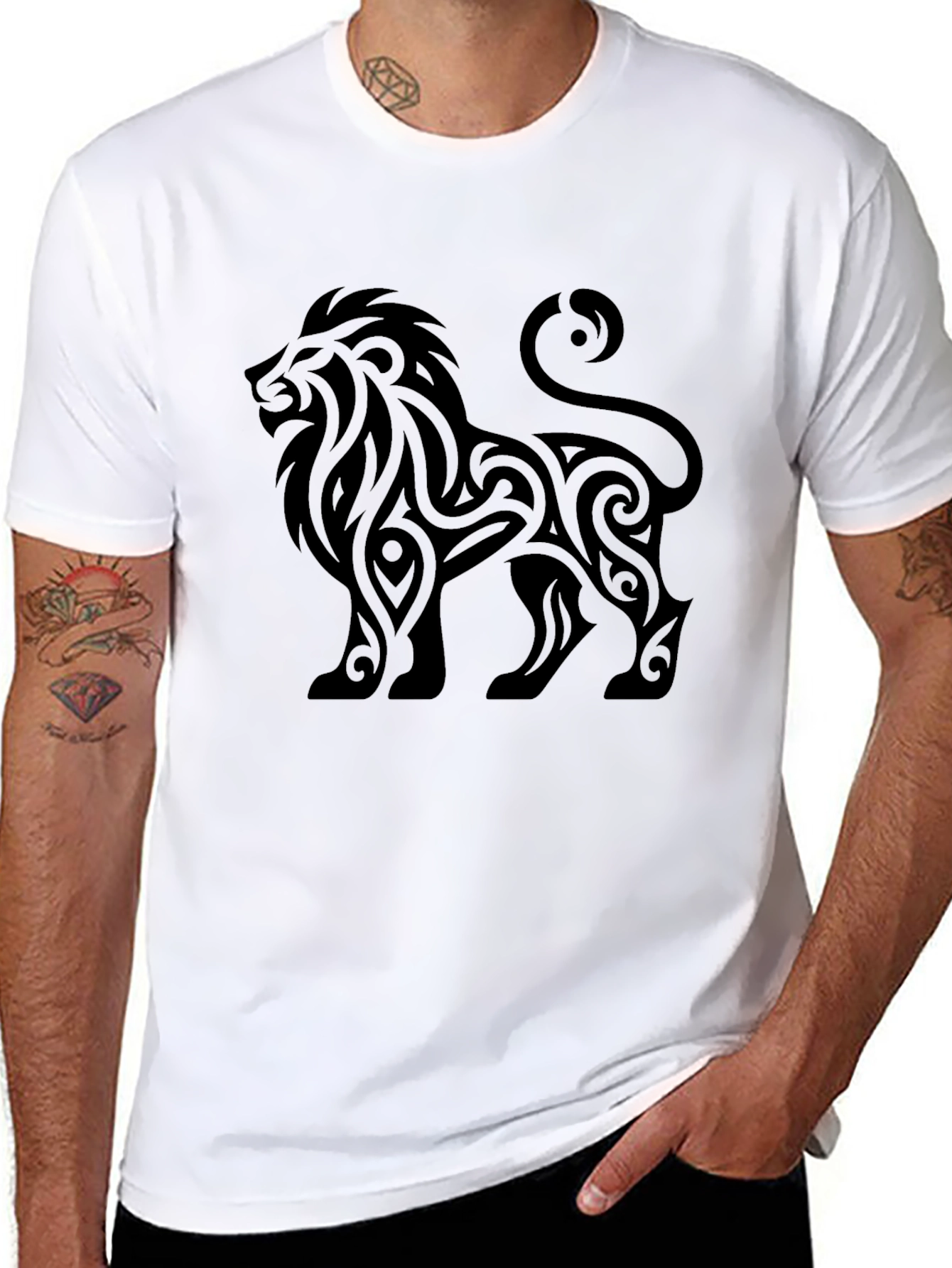 Lion Tribal Graphic T-Shirt - Black