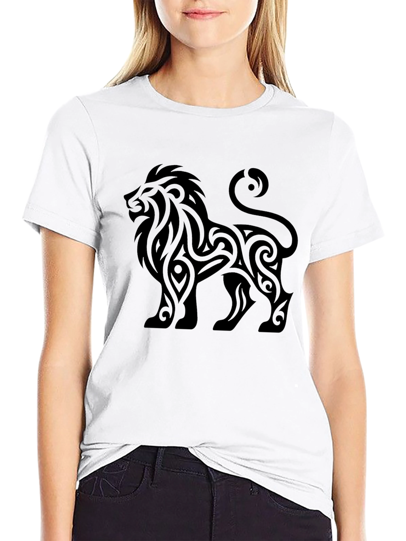 Lion Tribal Graphic T-Shirt - Black