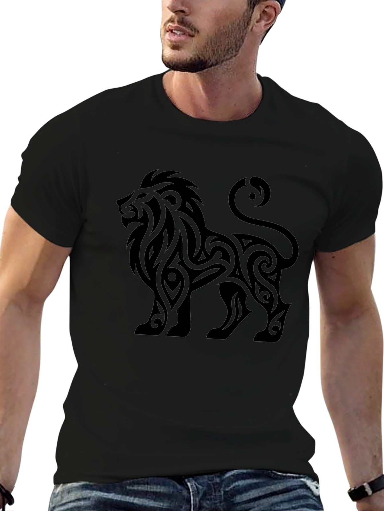 Lion Tribal Graphic T-Shirt - Black