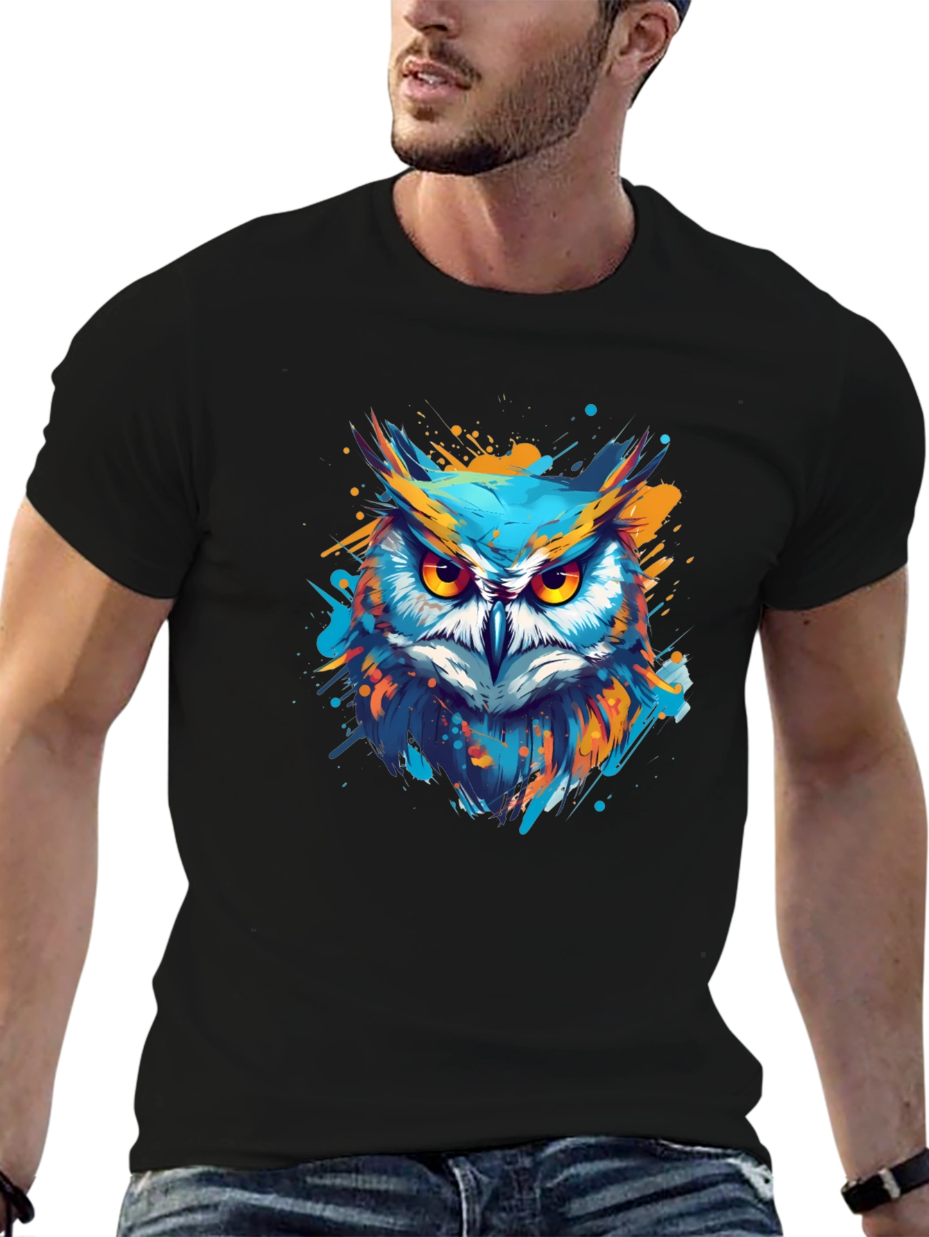 Stylish Owl Graphic Black T-Shirt