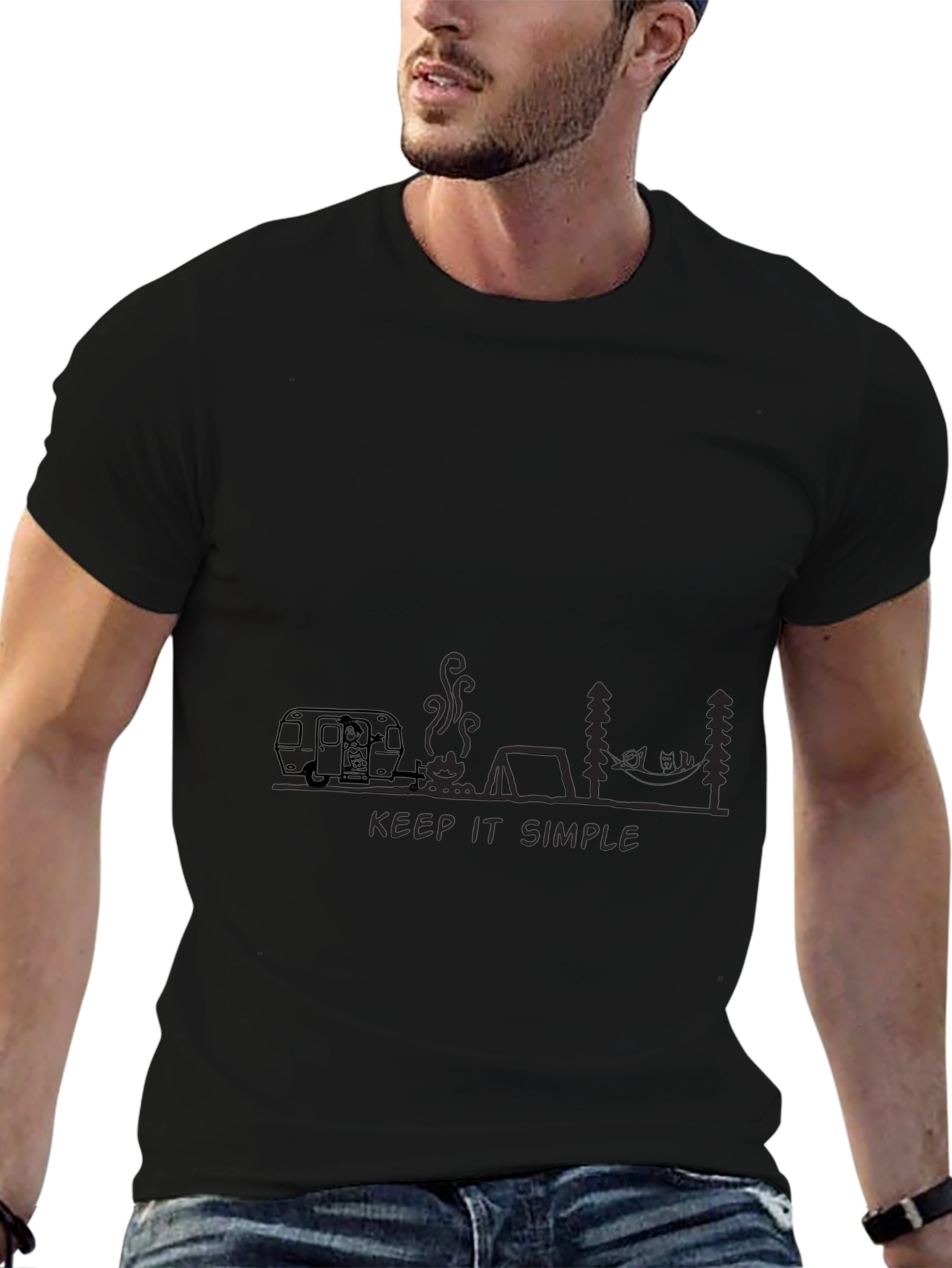 Keep It Simple Camping Graphic Tee - Black