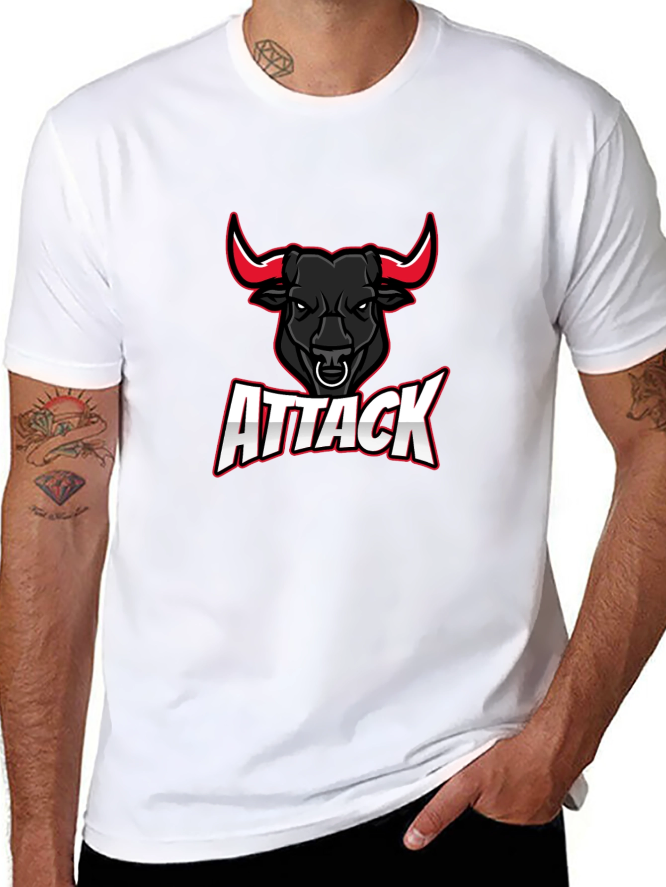 Attack Bull Graphic Tee - Black Cotton T-Shirt