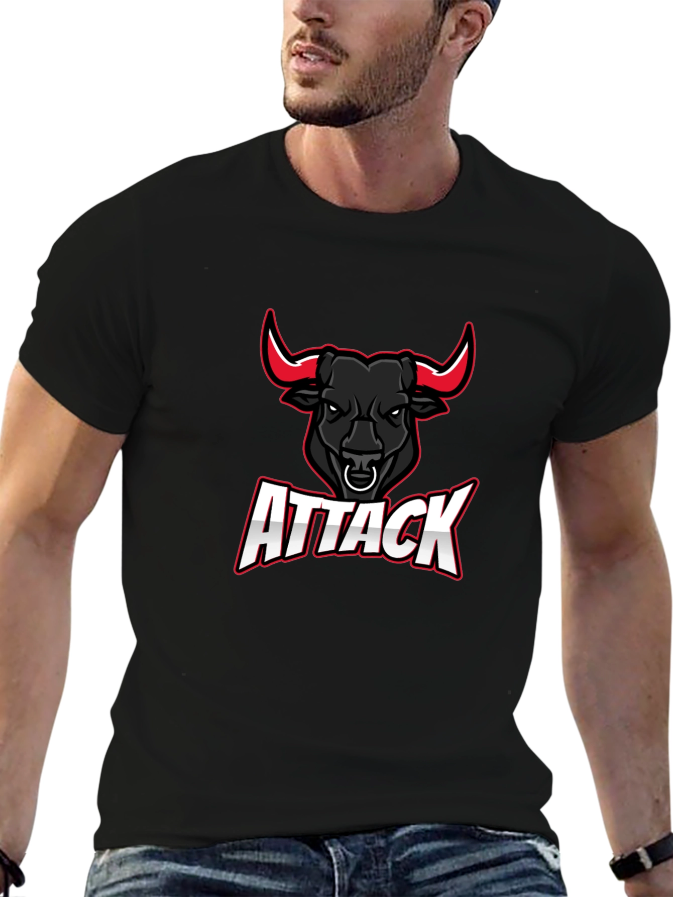 Attack Bull Graphic Tee - Black Cotton T-Shirt