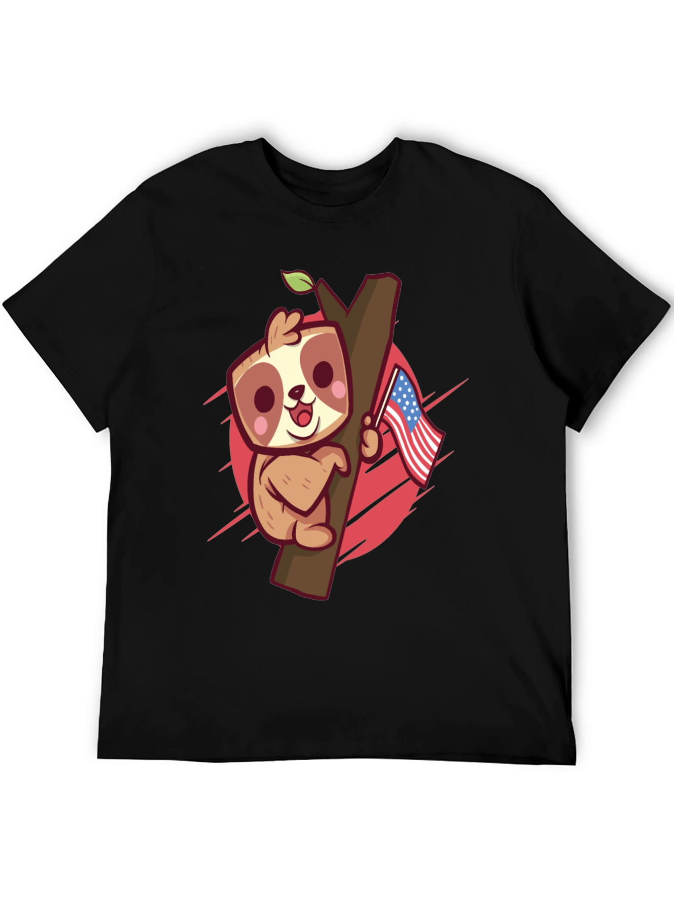 Cute Sloth Holding US Flag Graphic Tee