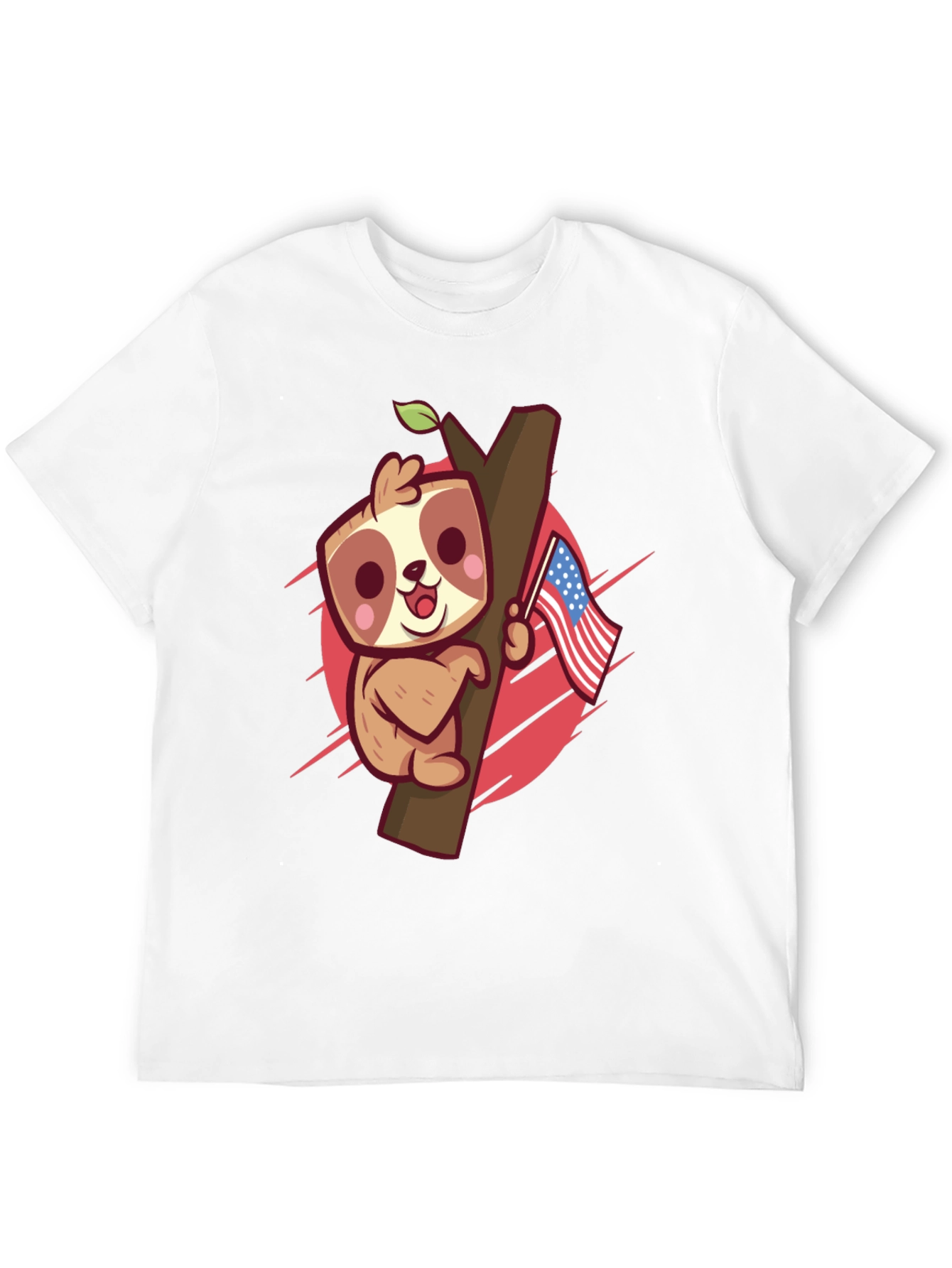 Cute Sloth Holding US Flag Graphic Tee