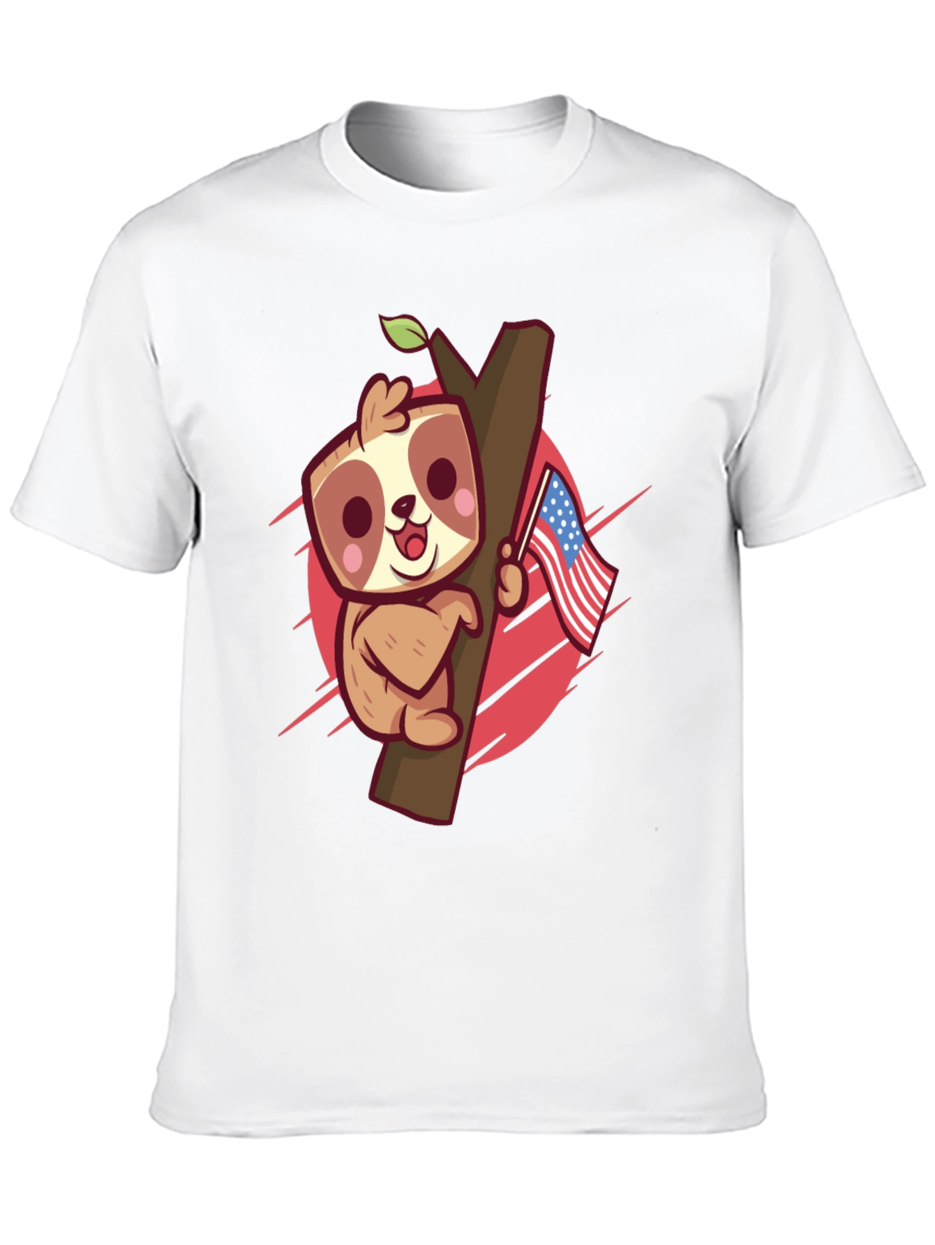 Cute Sloth Holding US Flag Graphic Tee