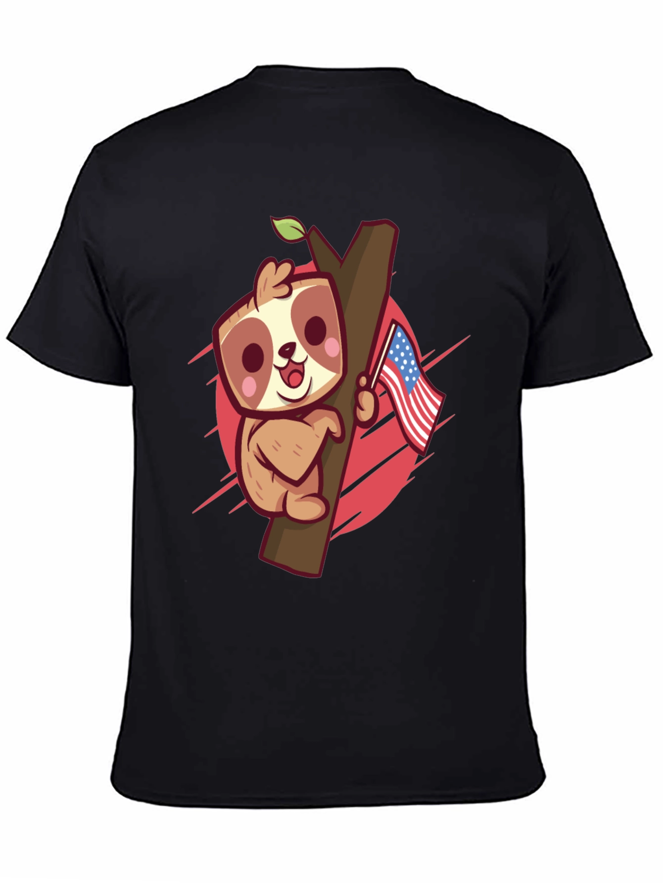 Cute Sloth Holding US Flag Graphic Tee