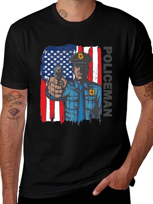 Patriotic Policeman T-Shirt - American Flag Design