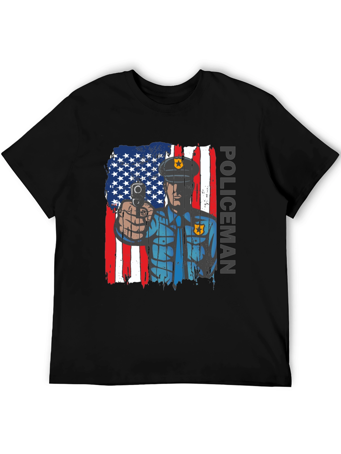 Patriotic Policeman T-Shirt - American Flag Design