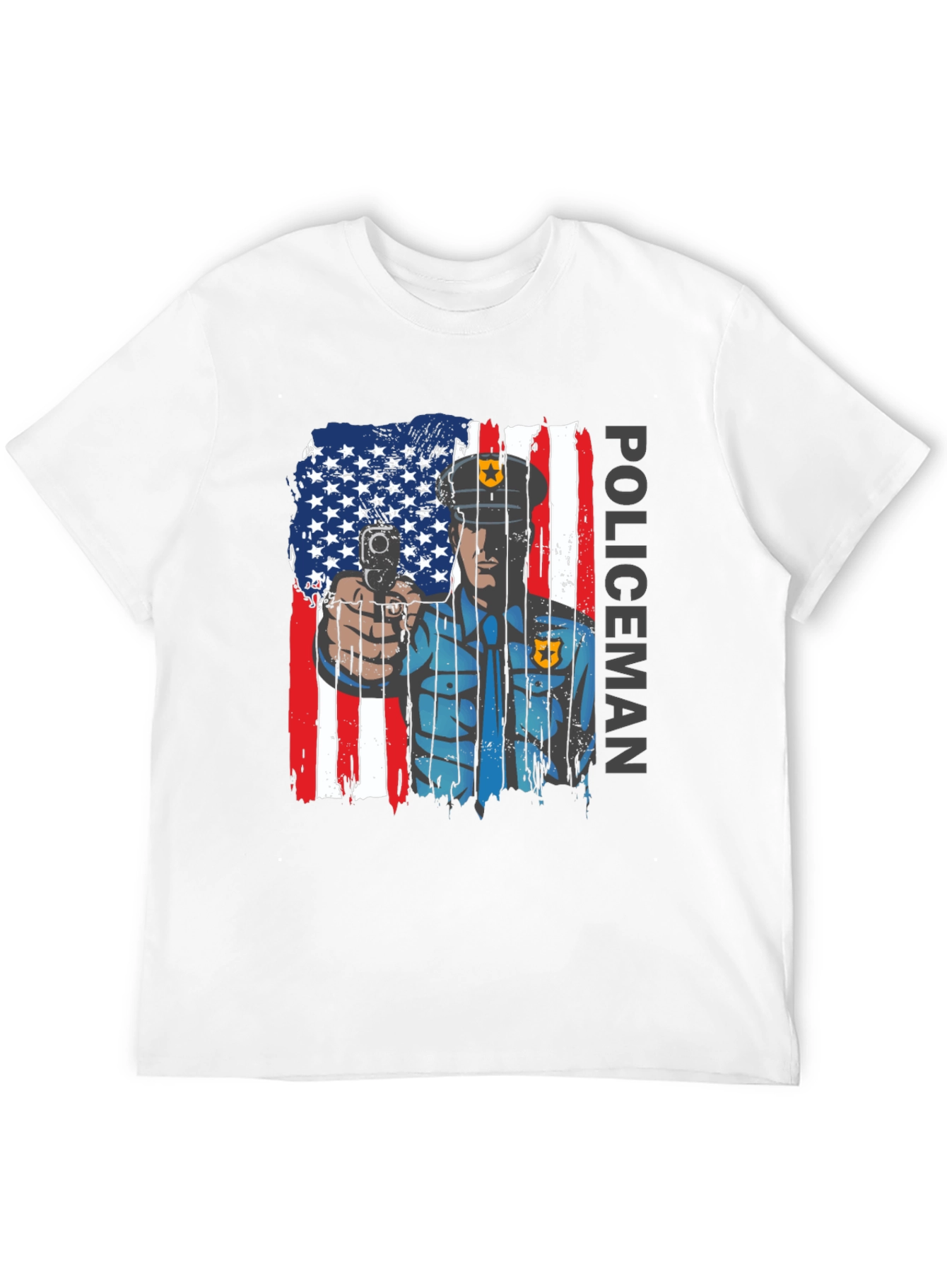 Patriotic Policeman T-Shirt - American Flag Design