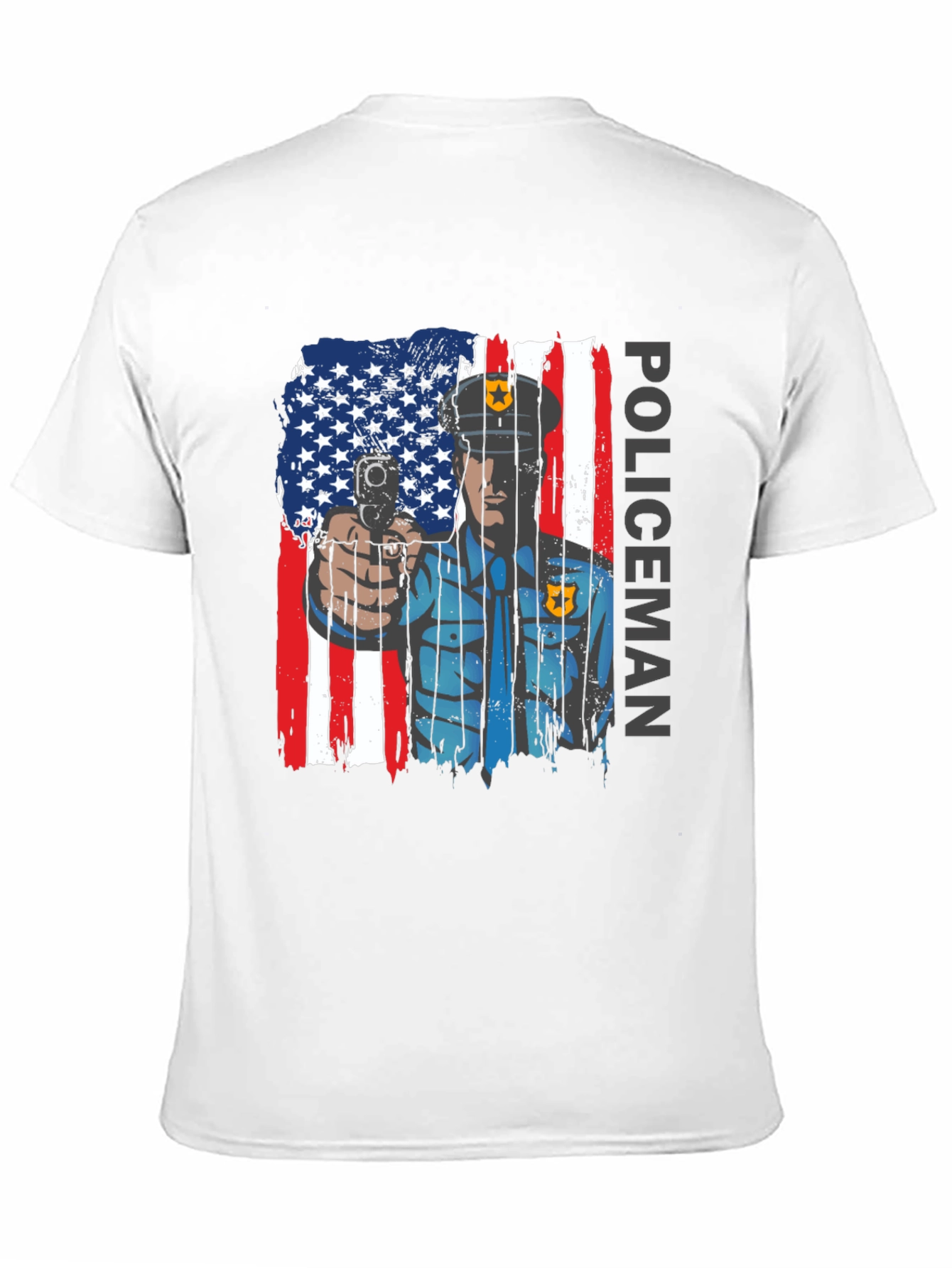 Patriotic Policeman T-Shirt - American Flag Design