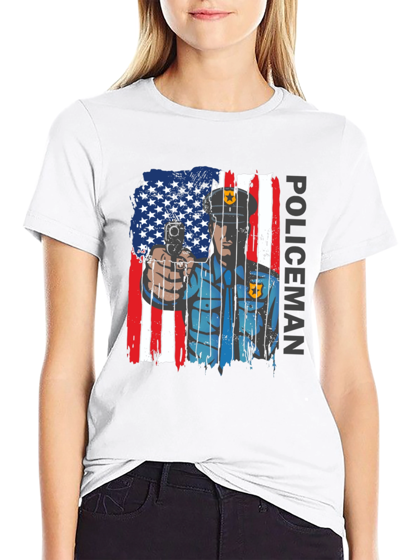 Patriotic Policeman T-Shirt - American Flag Design