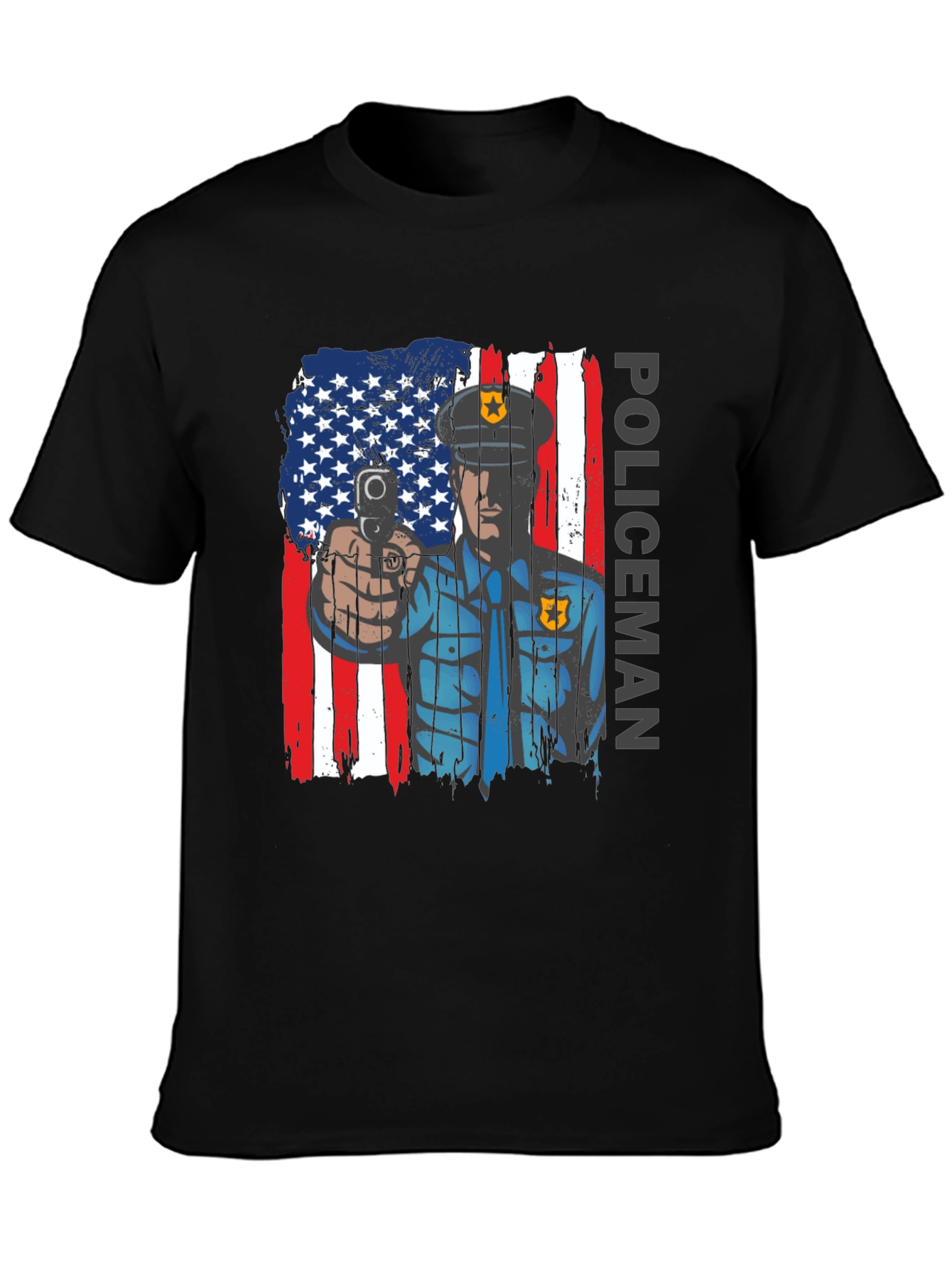 Patriotic Policeman T-Shirt - American Flag Design