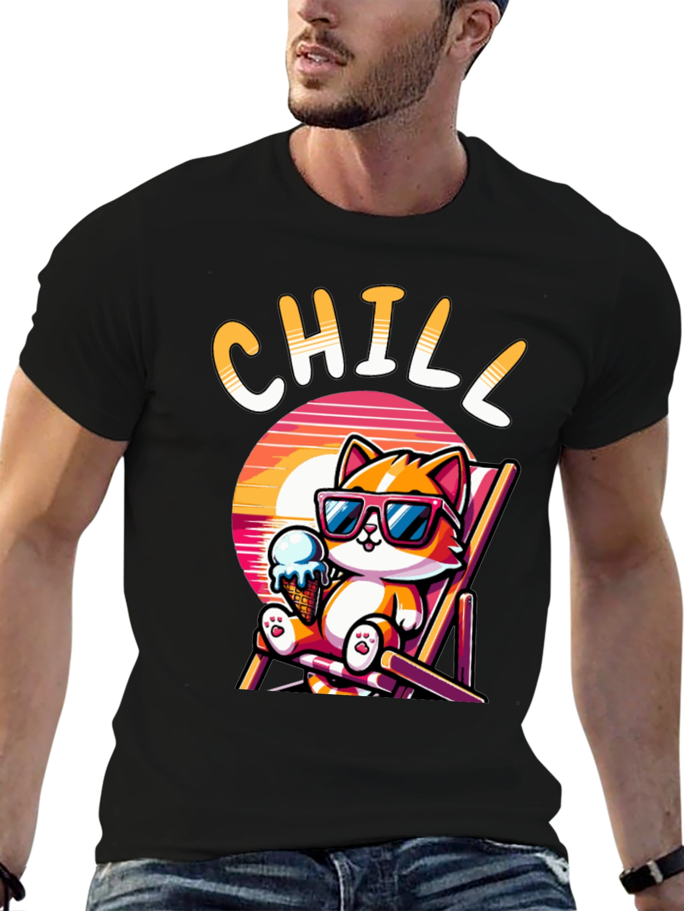 Chill Cat T-Shirt: Relaxed Cartoon Graphic Tee