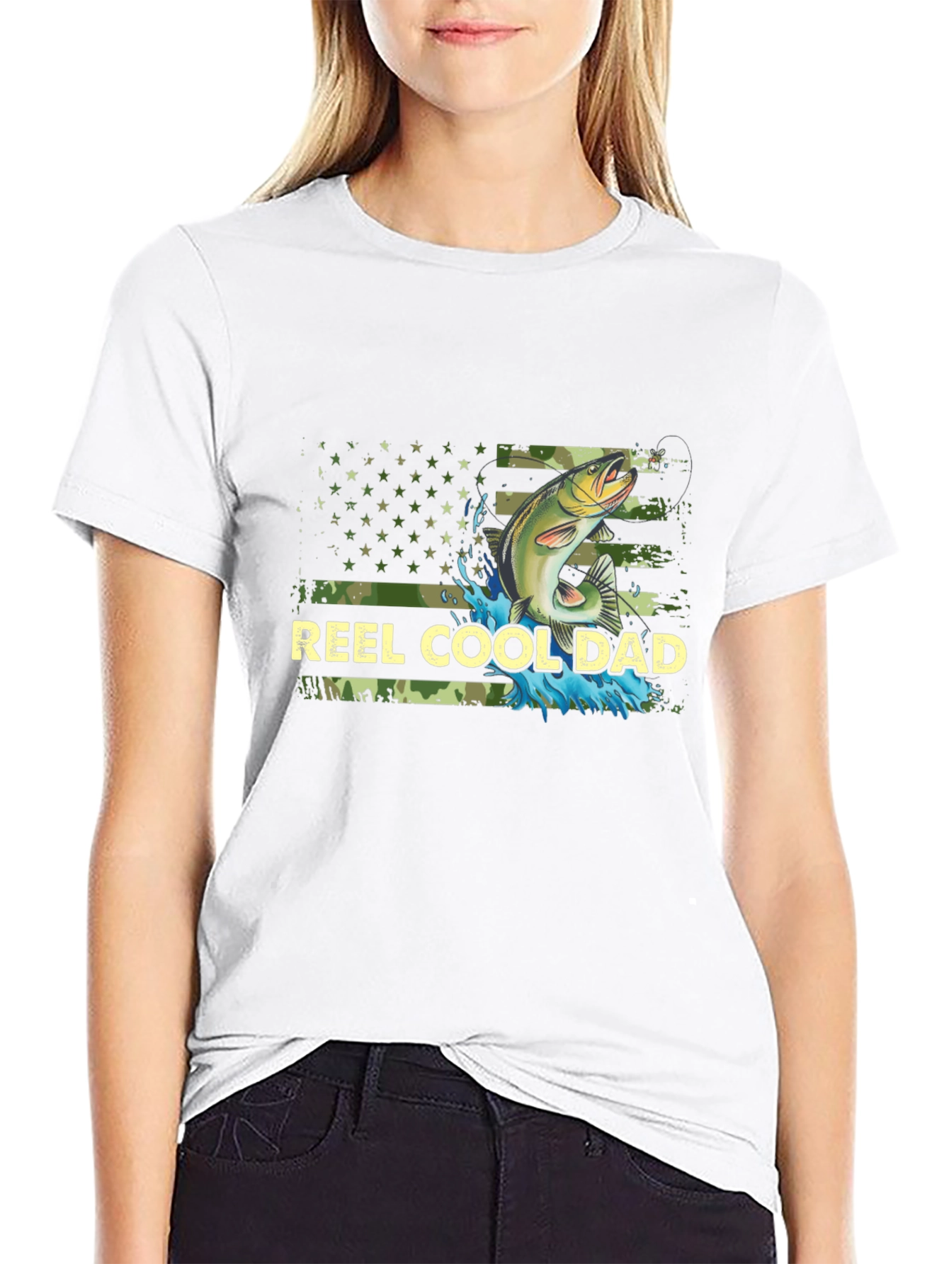 Reel Cool Dad Fishing T-Shirt - Camo USA Flag