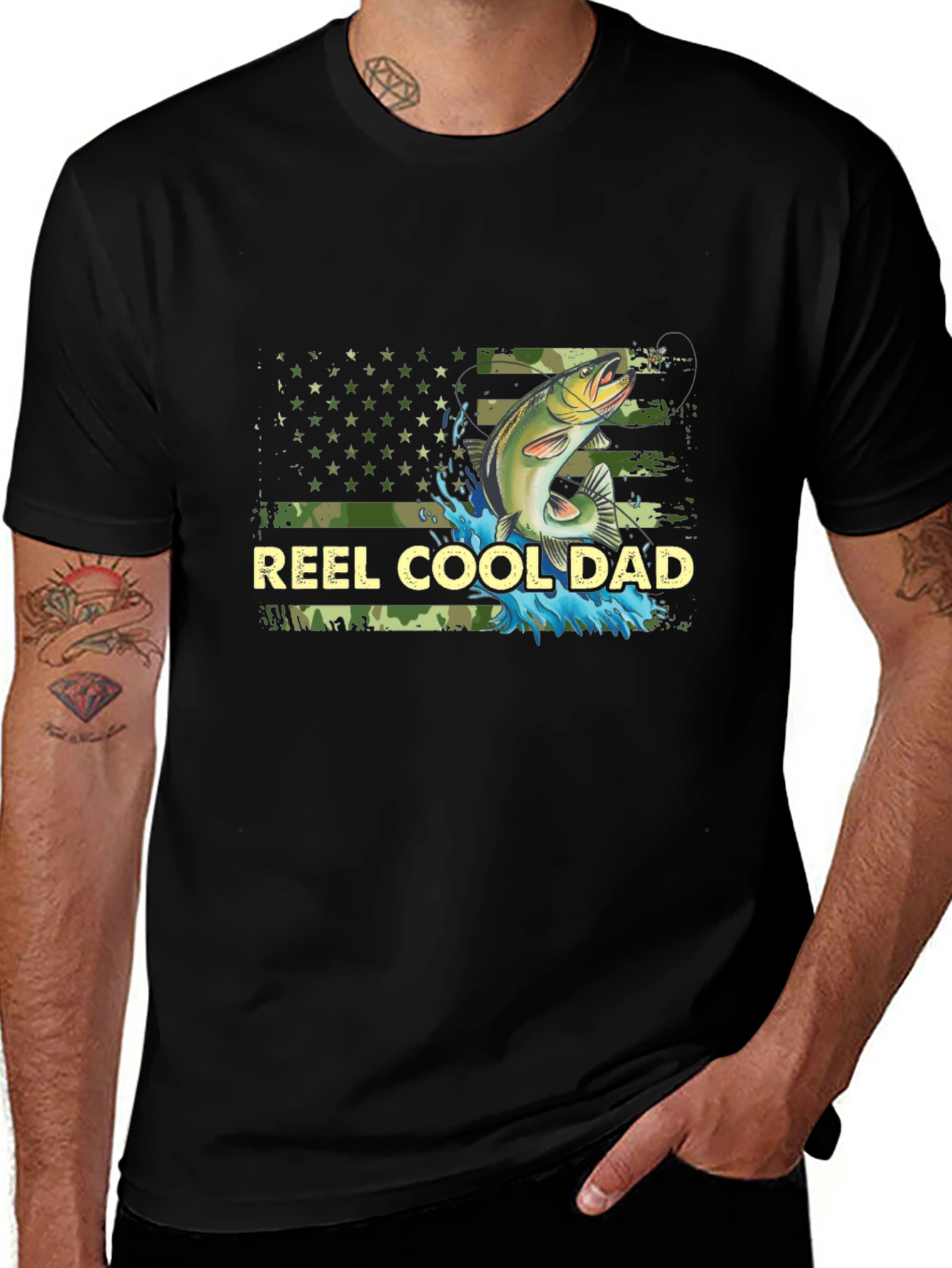 Reel Cool Dad Fishing T-Shirt - Camo USA Flag