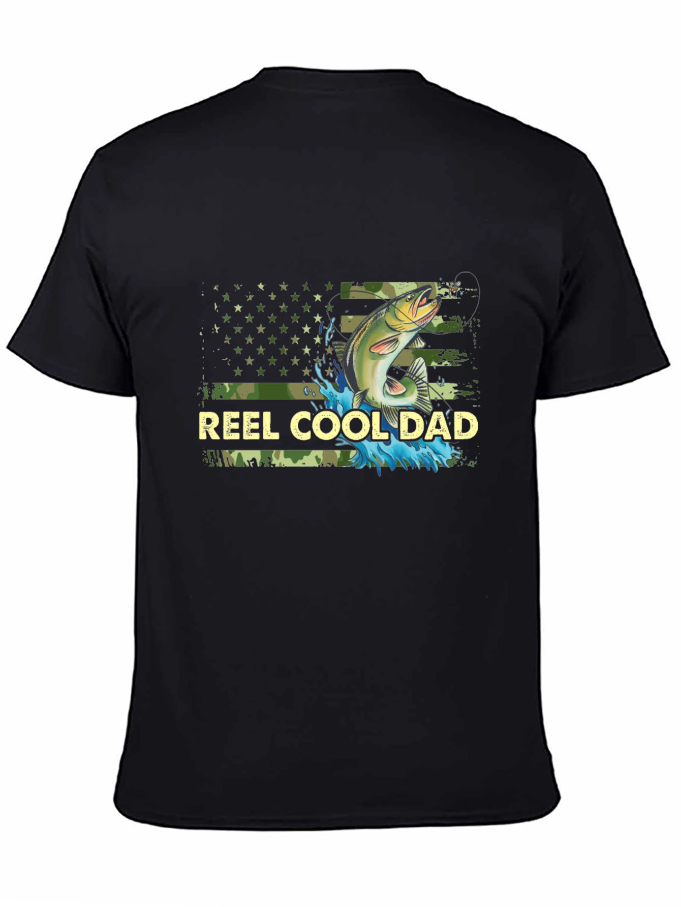 Reel Cool Dad Fishing T-Shirt - Camo USA Flag
