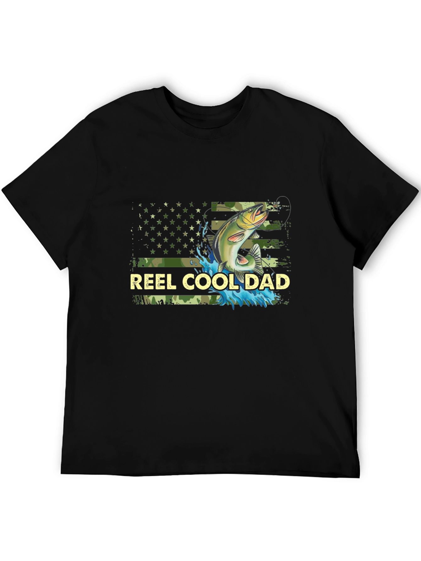 Reel Cool Dad Fishing T-Shirt - Camo USA Flag