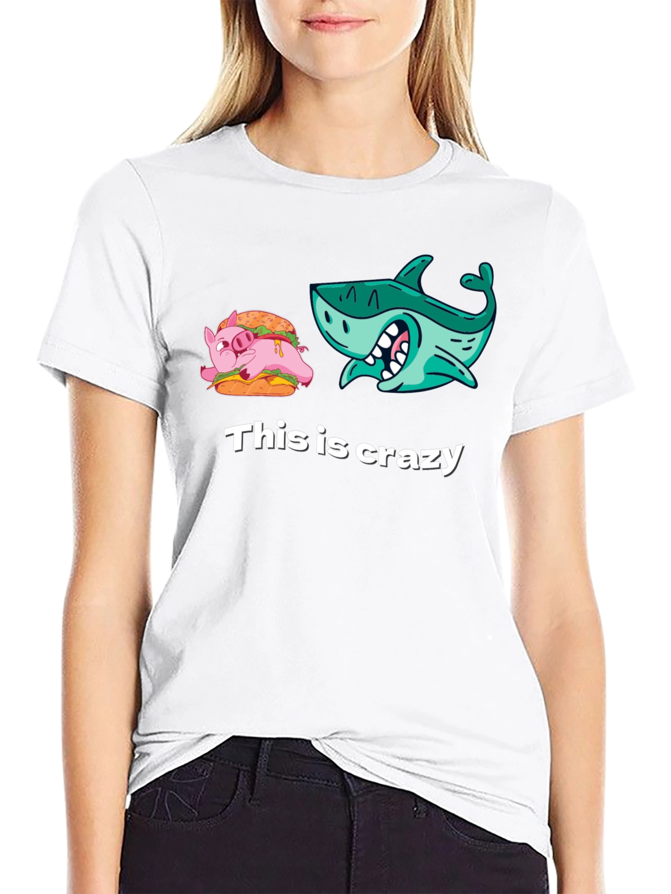 Crazy Pig Shark Tee - Unique Graphic T-Shirt