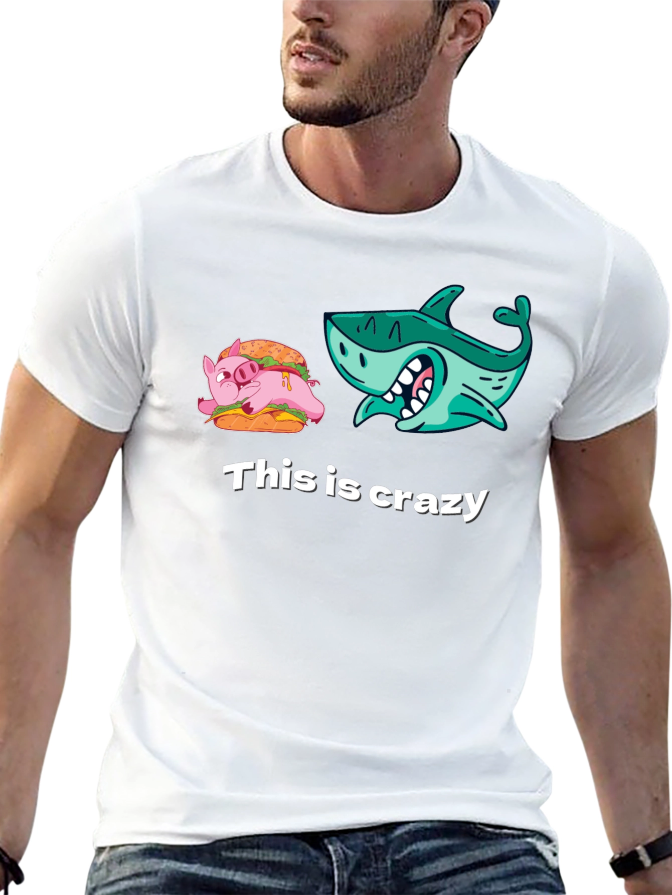 Crazy Pig Shark Tee - Unique Graphic T-Shirt
