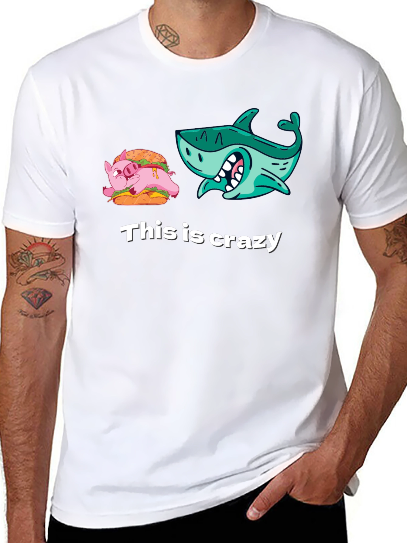 Crazy Pig Shark Tee - Unique Graphic T-Shirt