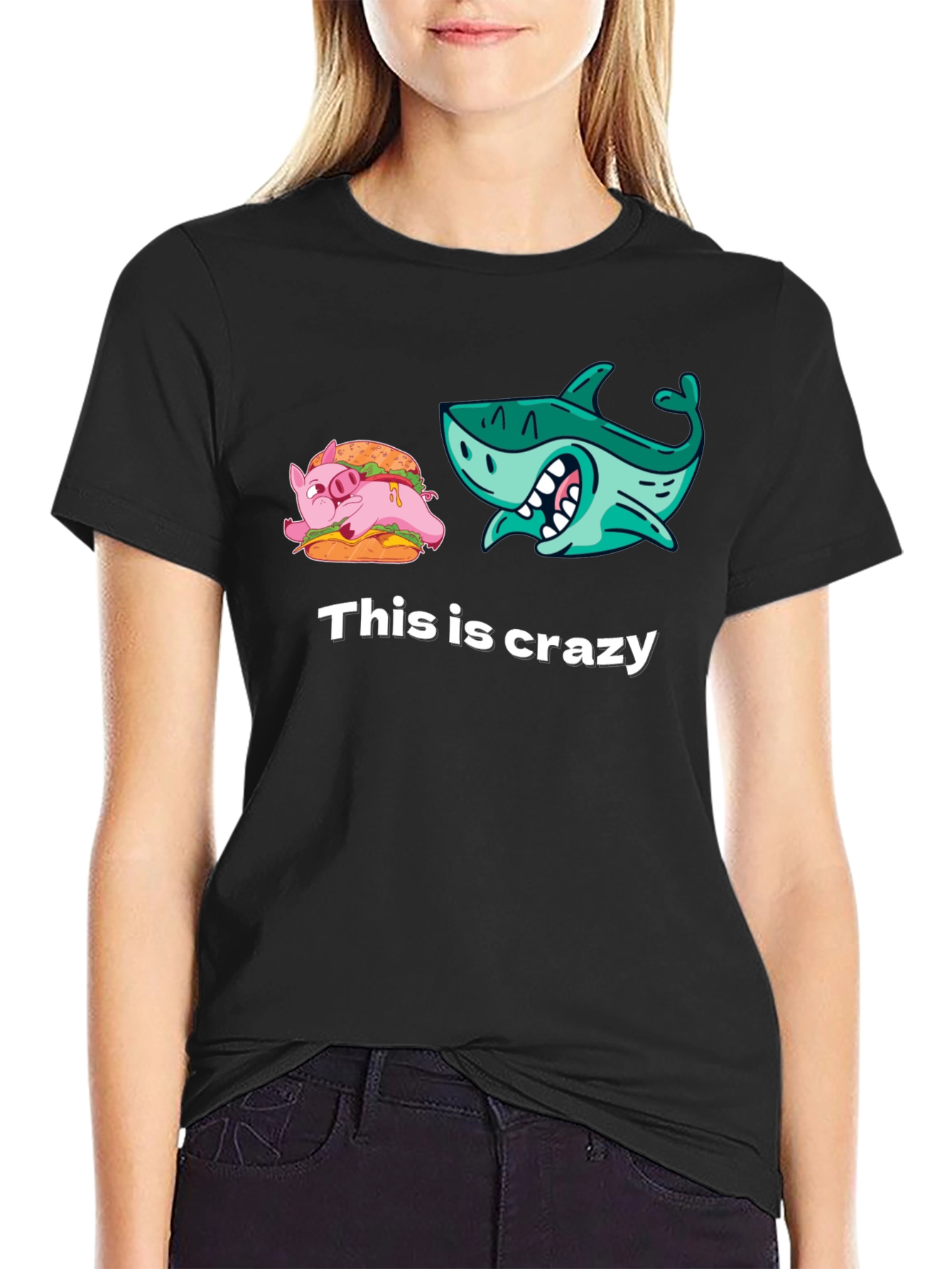 Crazy Pig Shark Tee - Unique Graphic T-Shirt