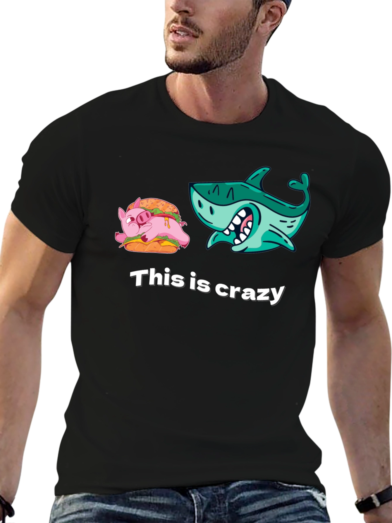Crazy Pig Shark Tee - Unique Graphic T-Shirt