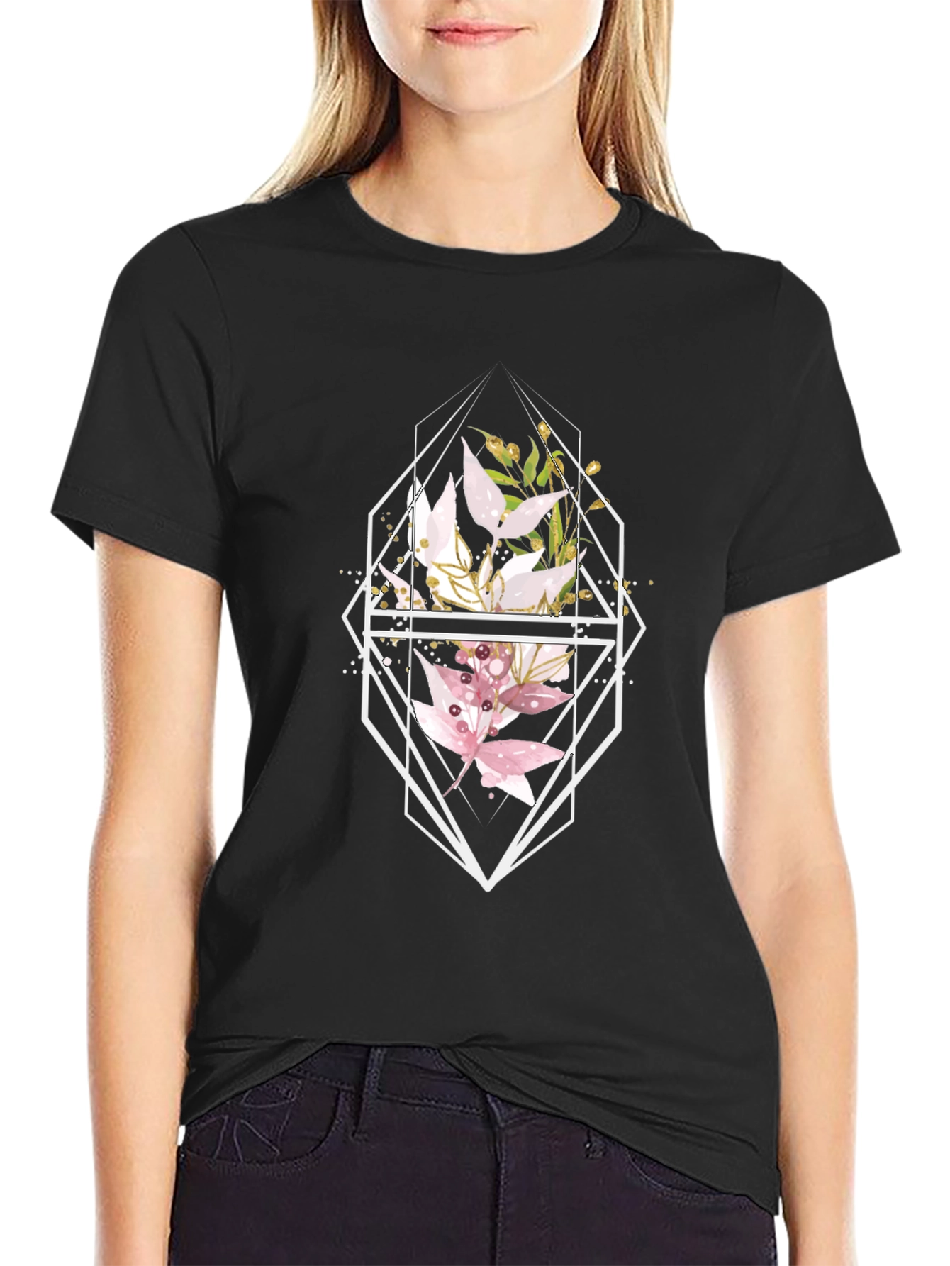 Floral Geometric Black T-Shirt