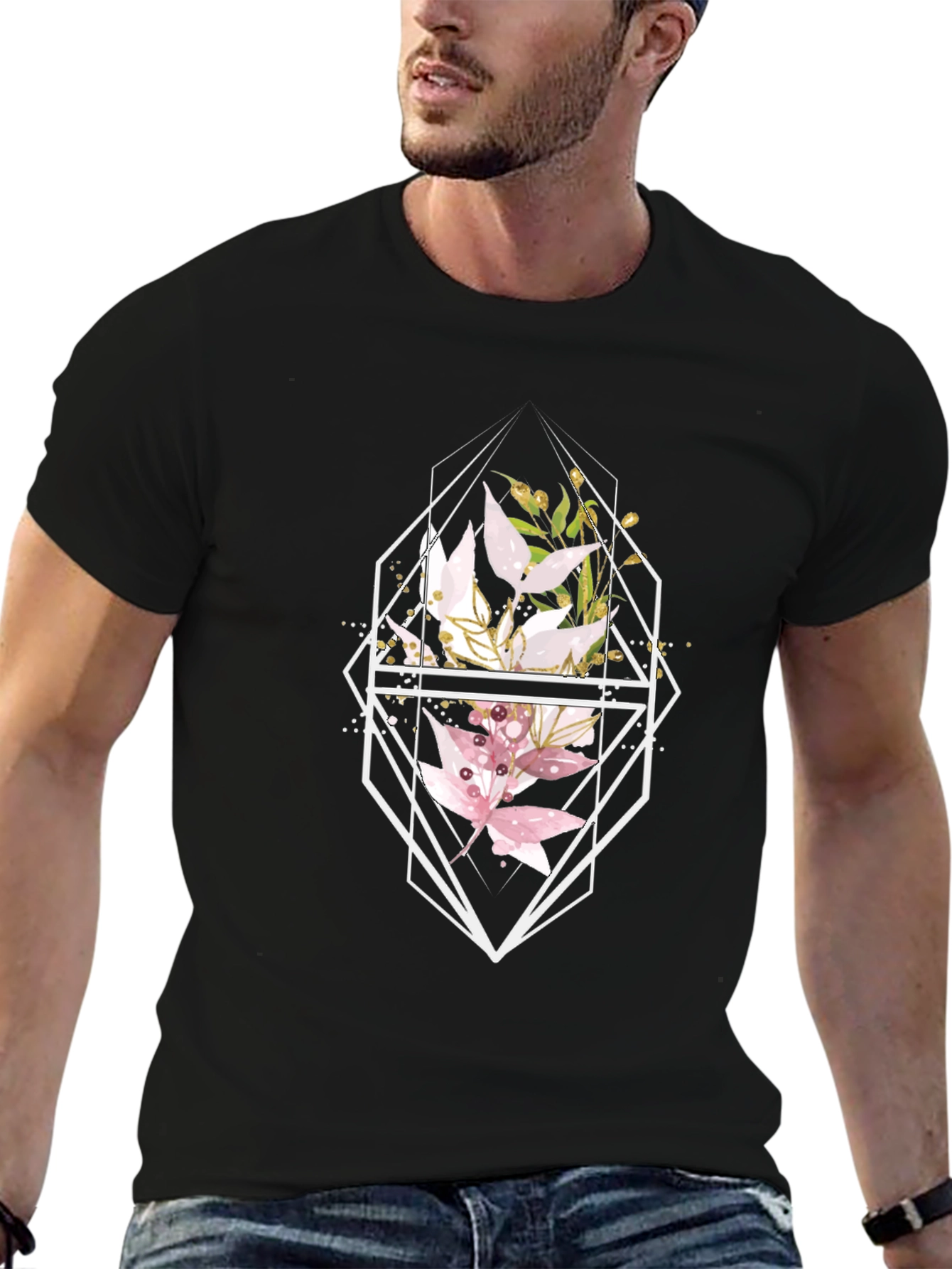 Floral Geometric Black T-Shirt