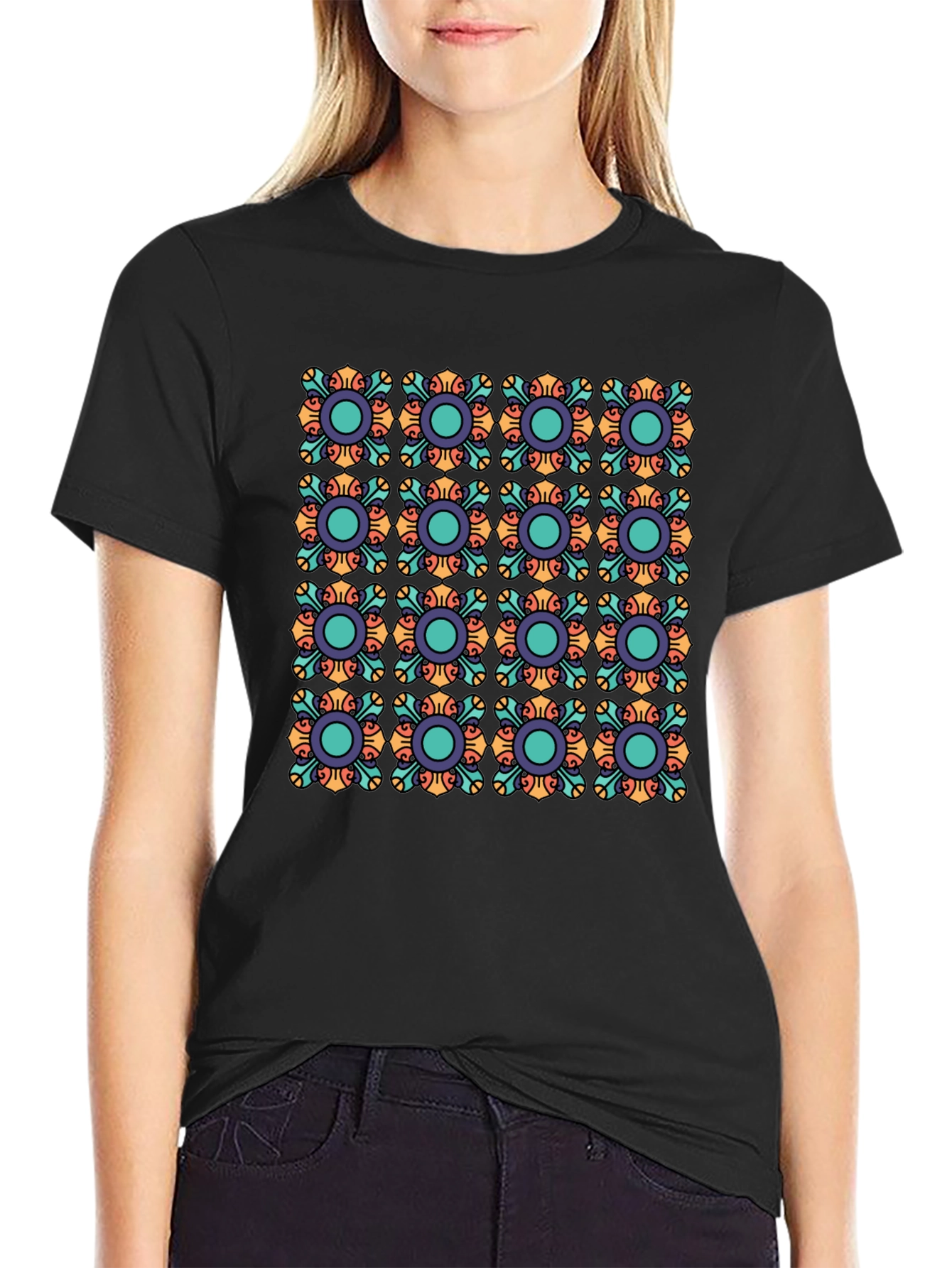 Patterned Crew Neck T-Shirt