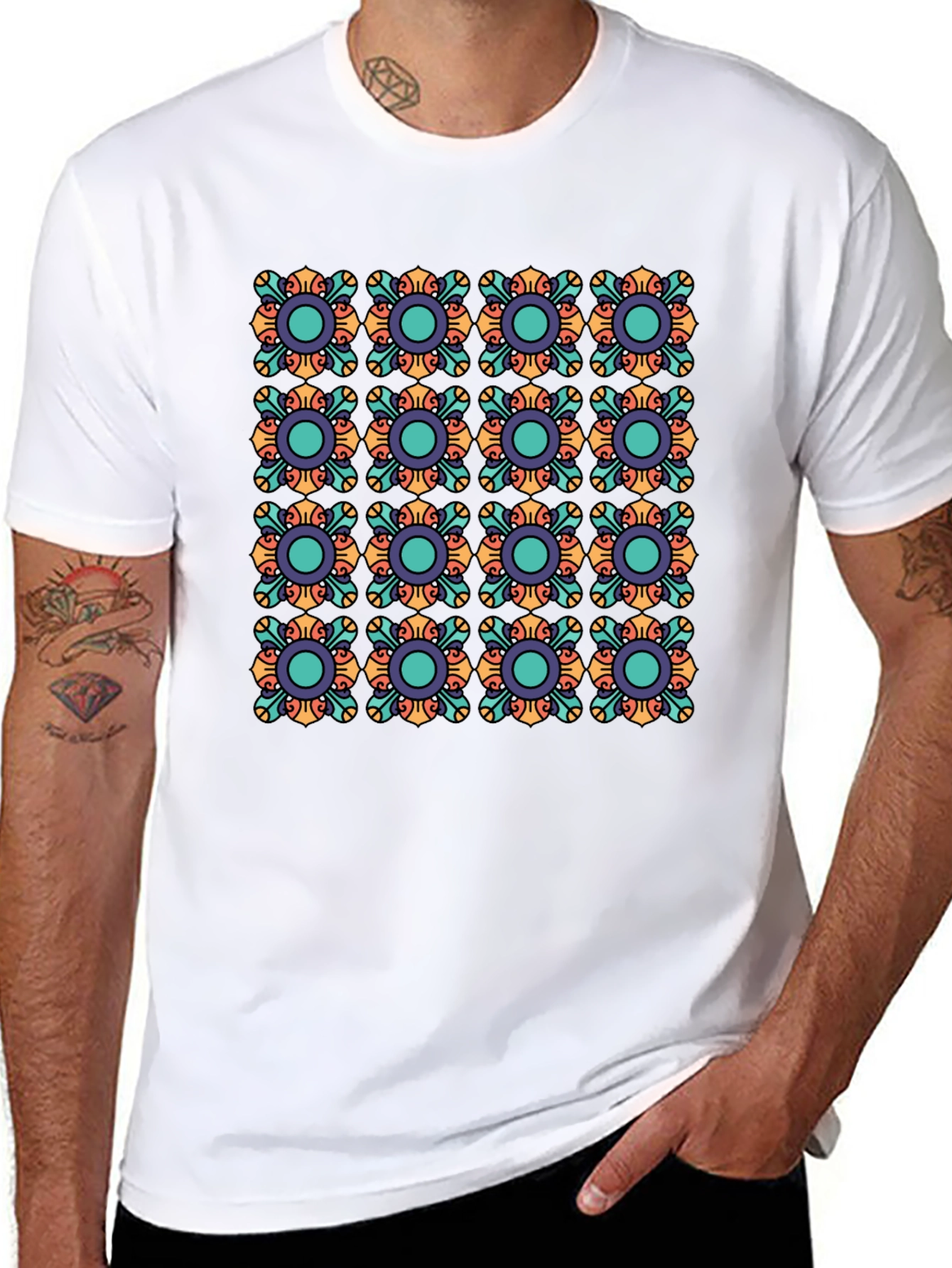 Patterned Crew Neck T-Shirt