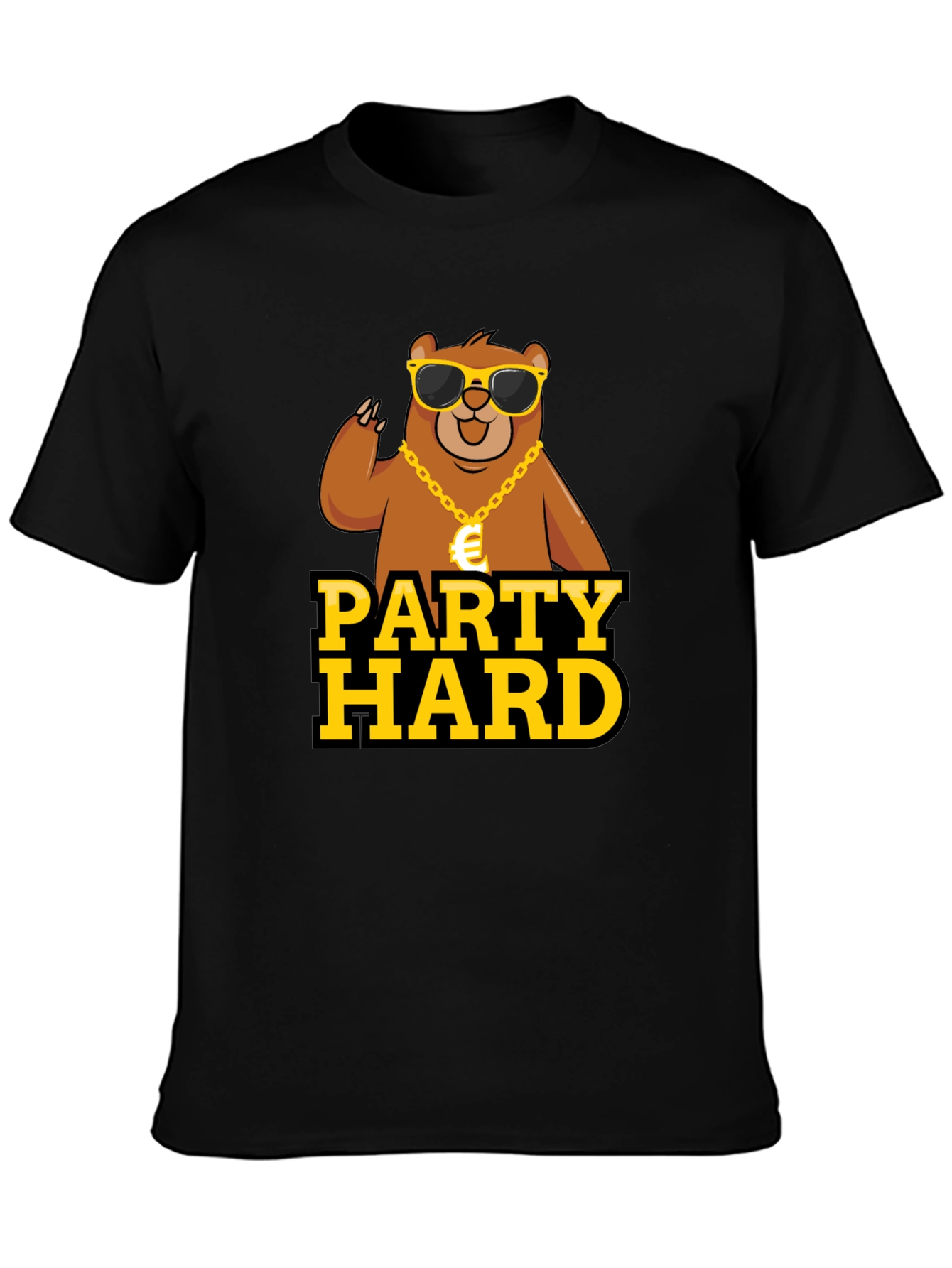 Party Hard Bear Graphic Tee - Black Cotton T-Shirt