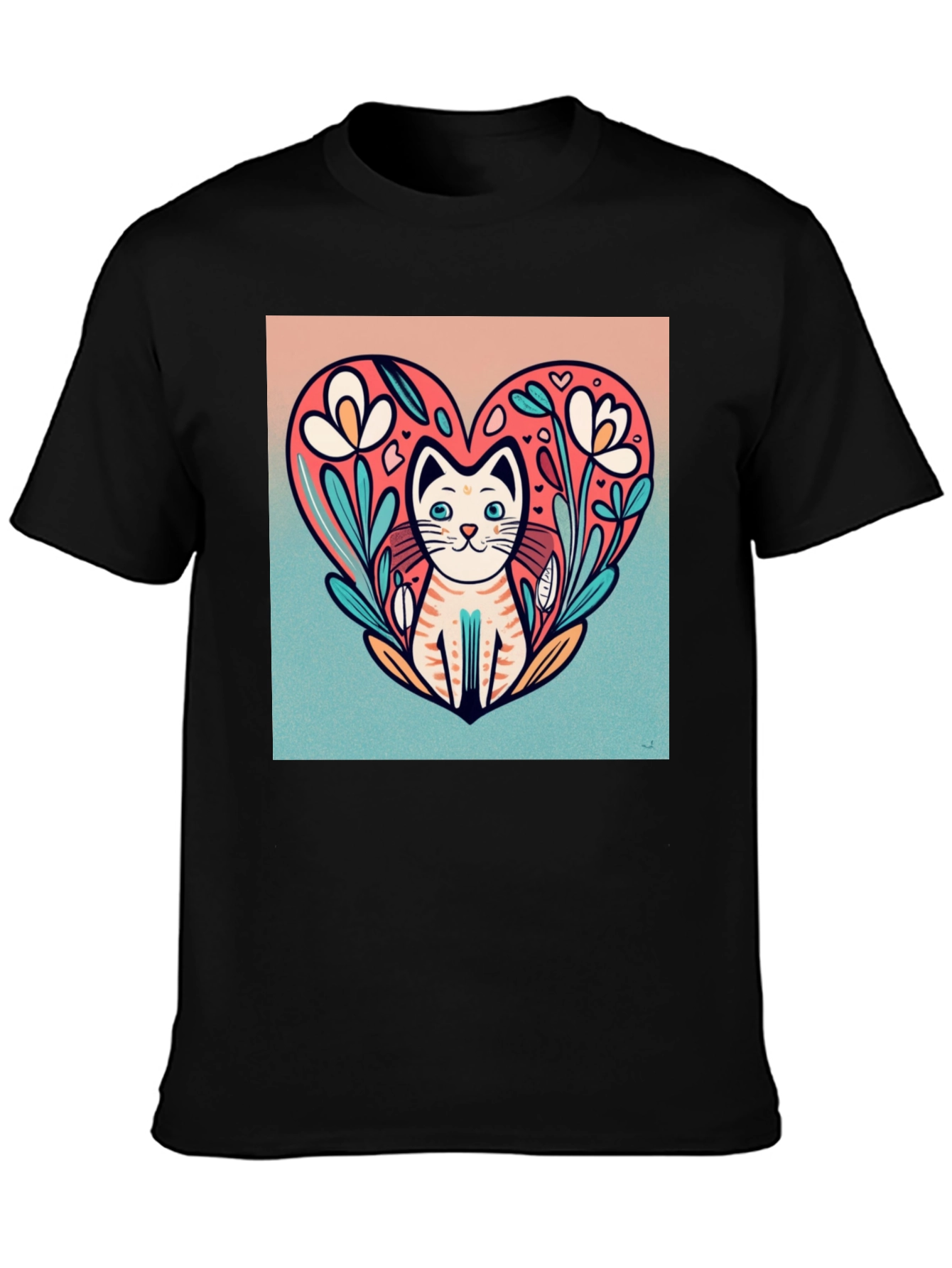 Cat Heart Floral Graphic Tee