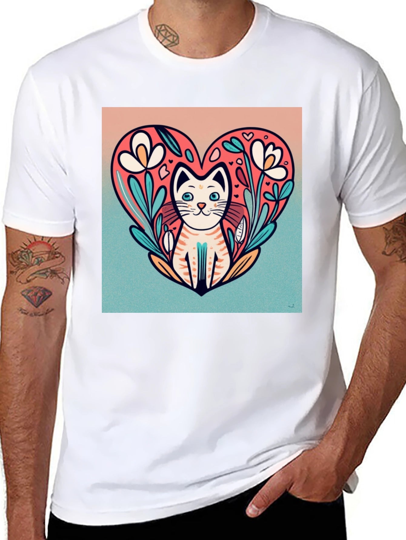 Cat Heart Floral Graphic Tee