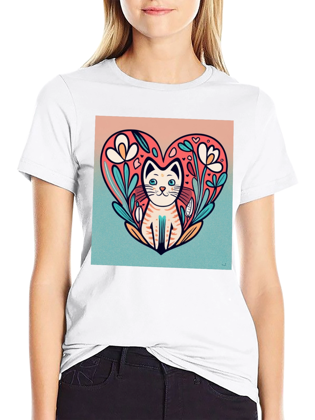 Cat Heart Floral Graphic Tee