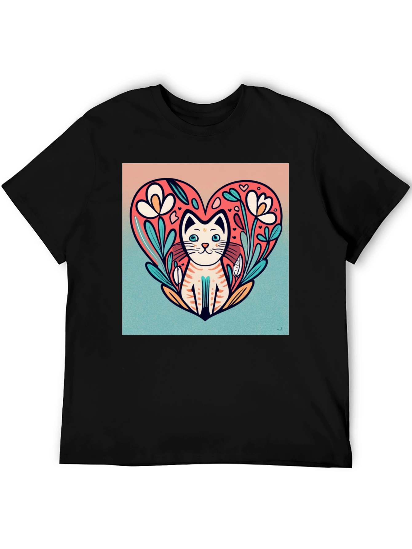 Cat Heart Floral Graphic Tee